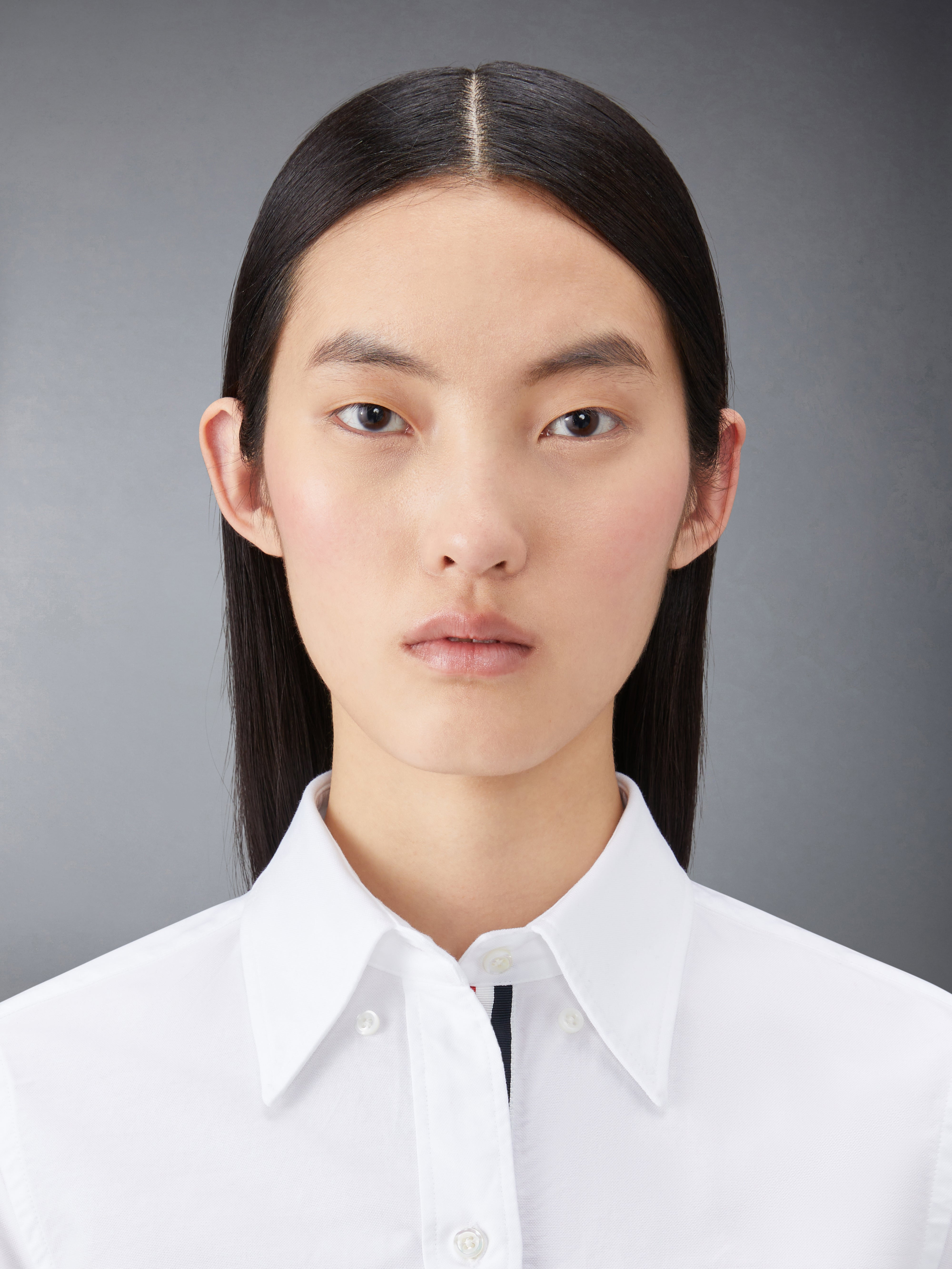 THIGH LENGTH POINT COLLAR SHIRTDRESS W/ RWB GROSGRAIN PLACKET IN OXFORD - 6