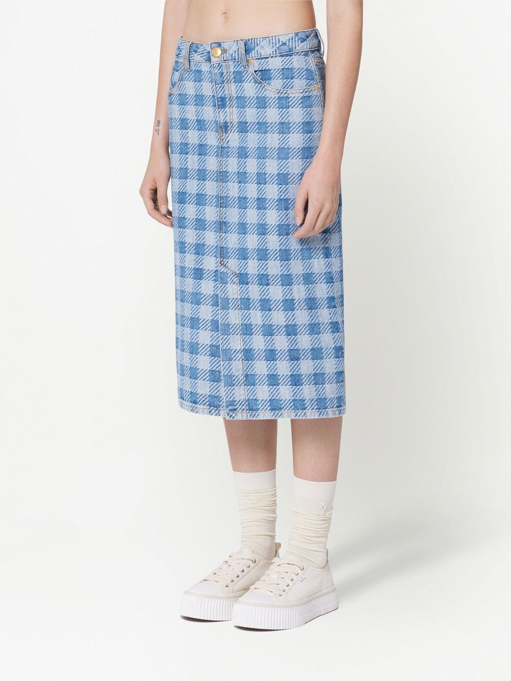 gingham denim pencil skirt - 4
