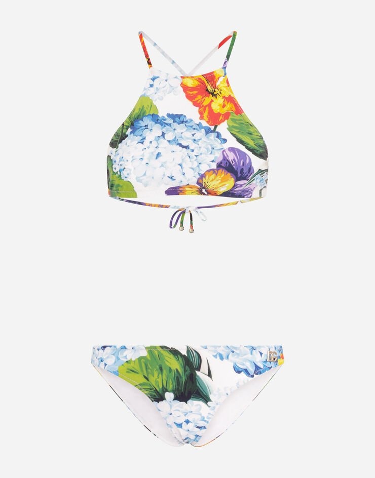 Hydrangea-print bikini with halterneck bikini top - 1