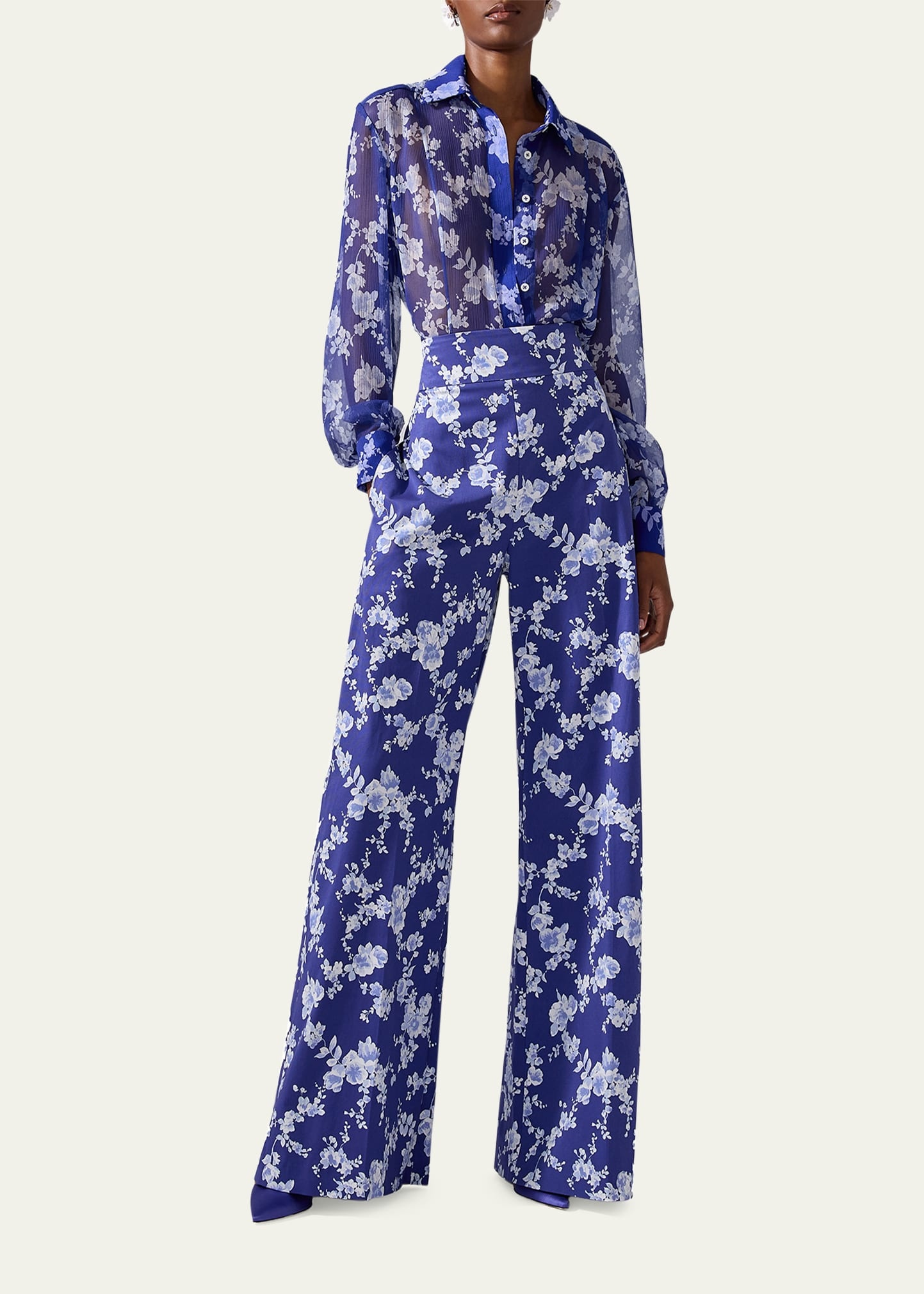 Floral Button Down Chiffon Blouse - 2
