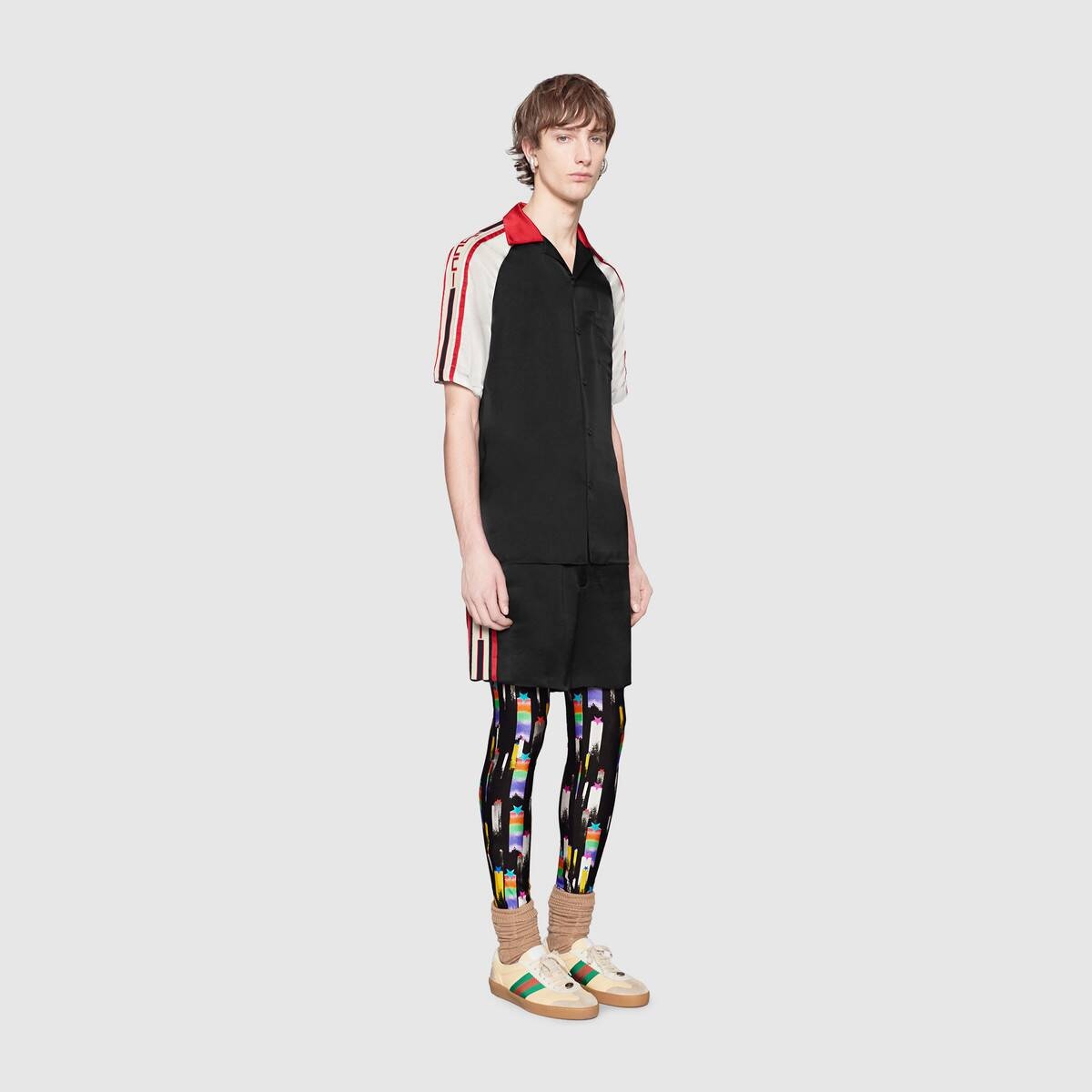 Acetate shorts with Gucci stripe - 2