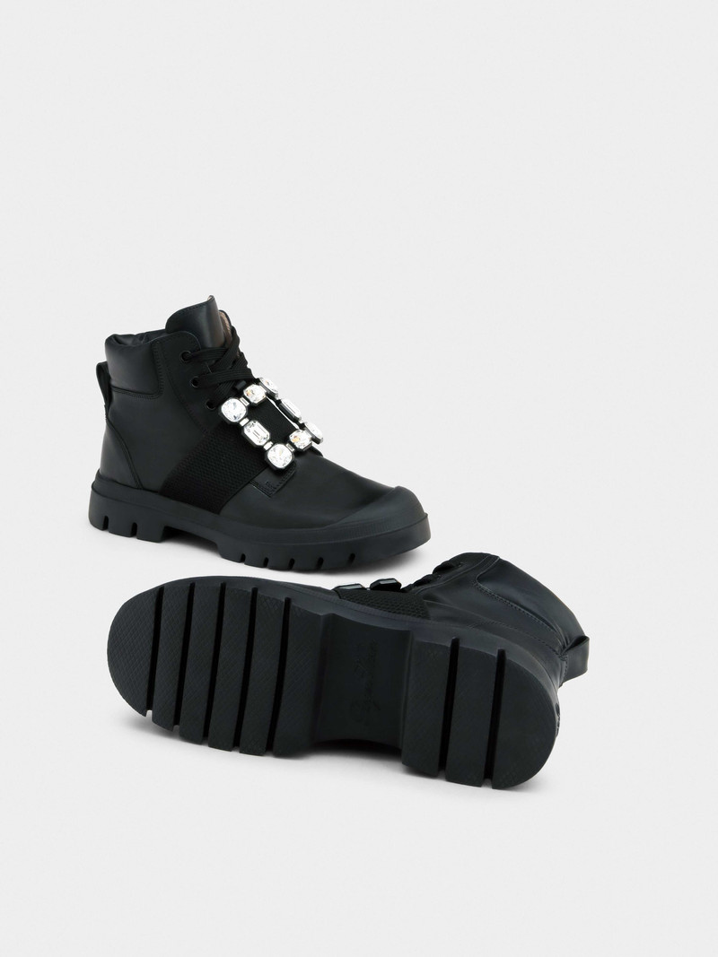 Walky Viv' Lace Up Strass Buckle Booties in Leather 6