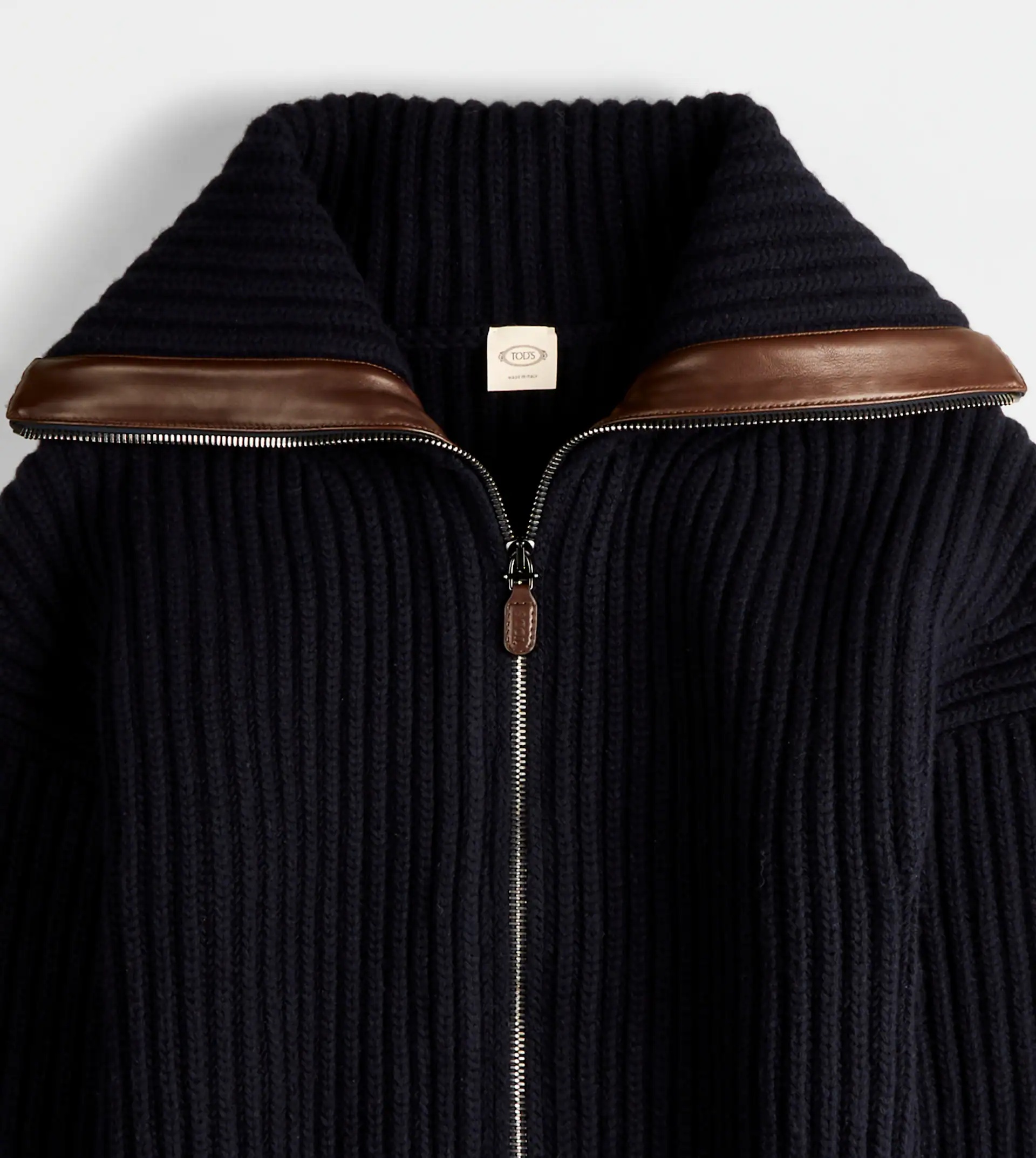 JACKET IN WOOL WITH LEATHER DETAILING - BLUE - 6