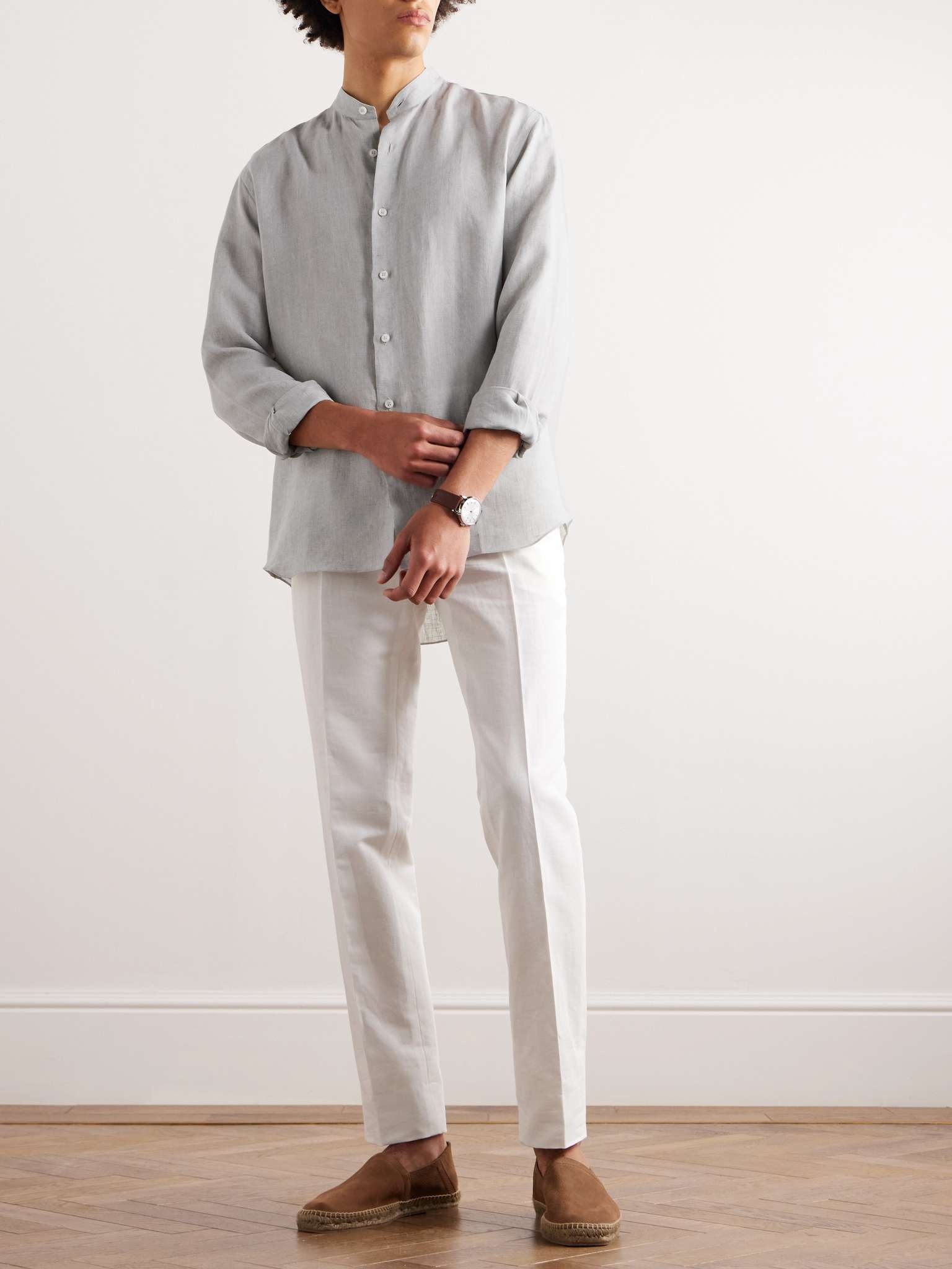 Grandad-Collar Linen Shirt - 2