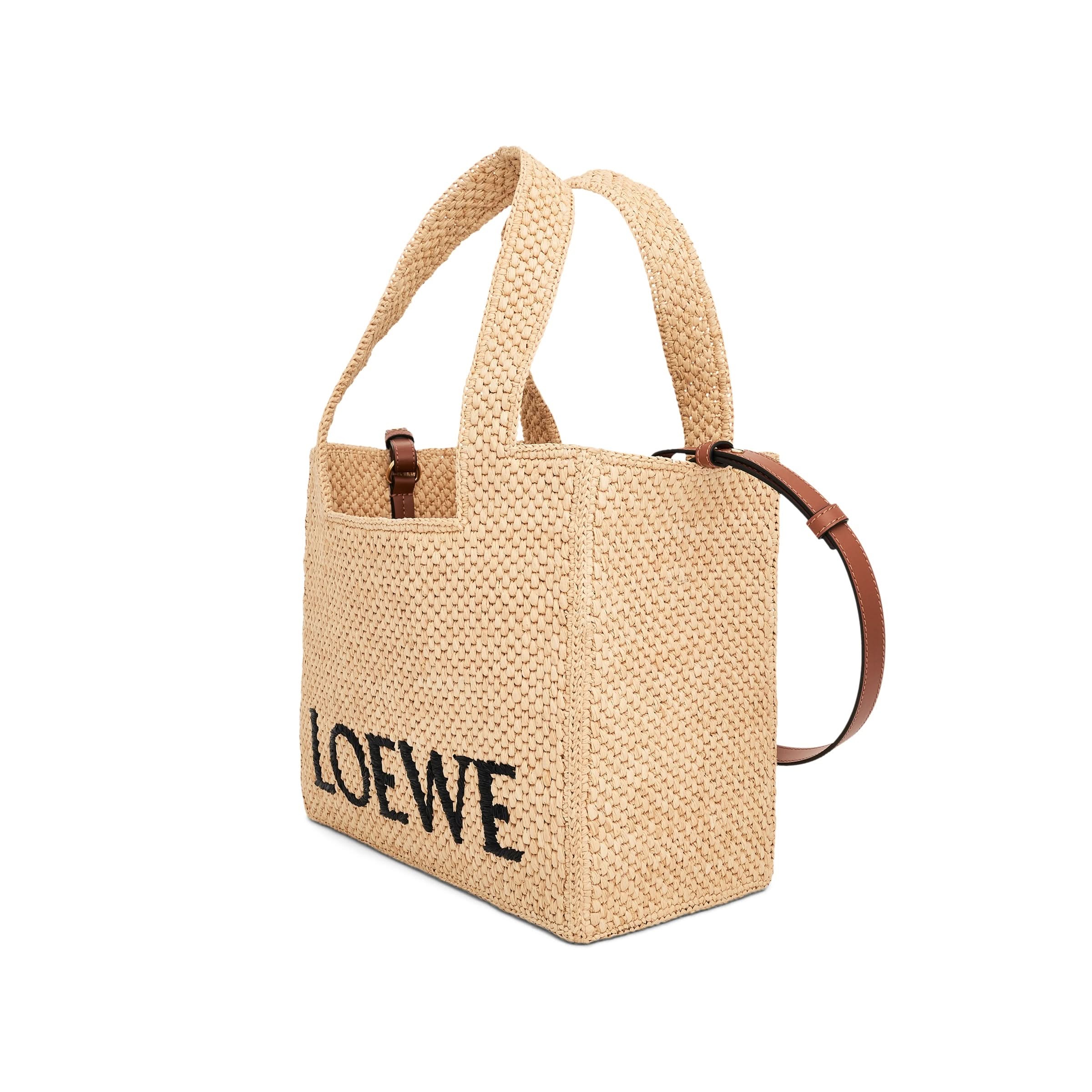 Medium Logo Font Tote Bag in Raffia and Calfskin in Natural - 4