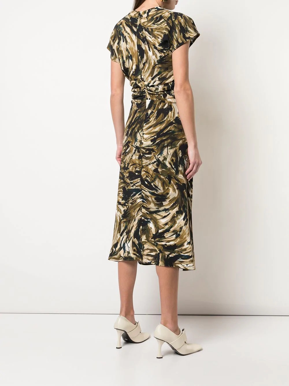 feather print cinched waist dress - 4