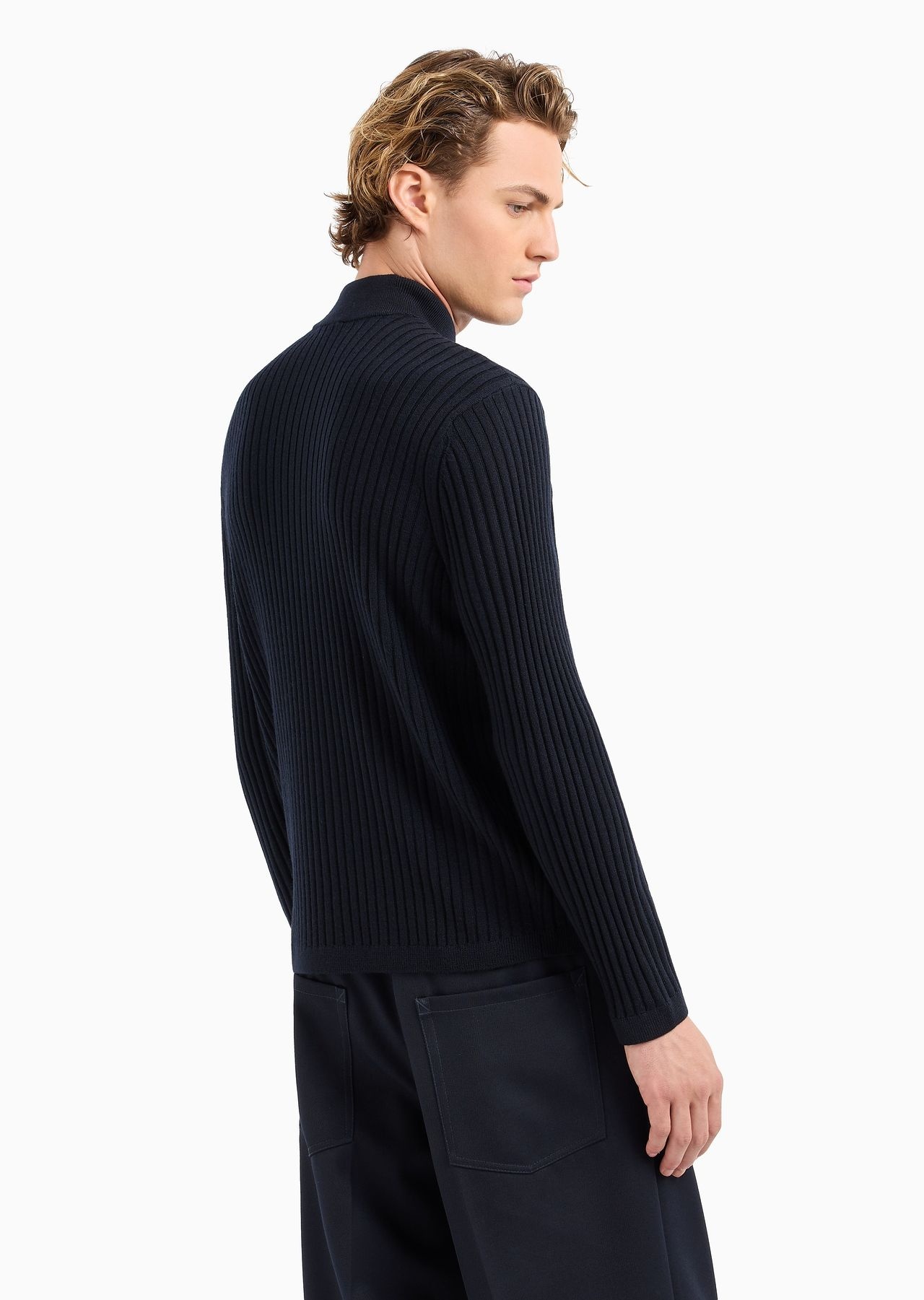 Virgin-wool ribbed jumper with half zip - 3