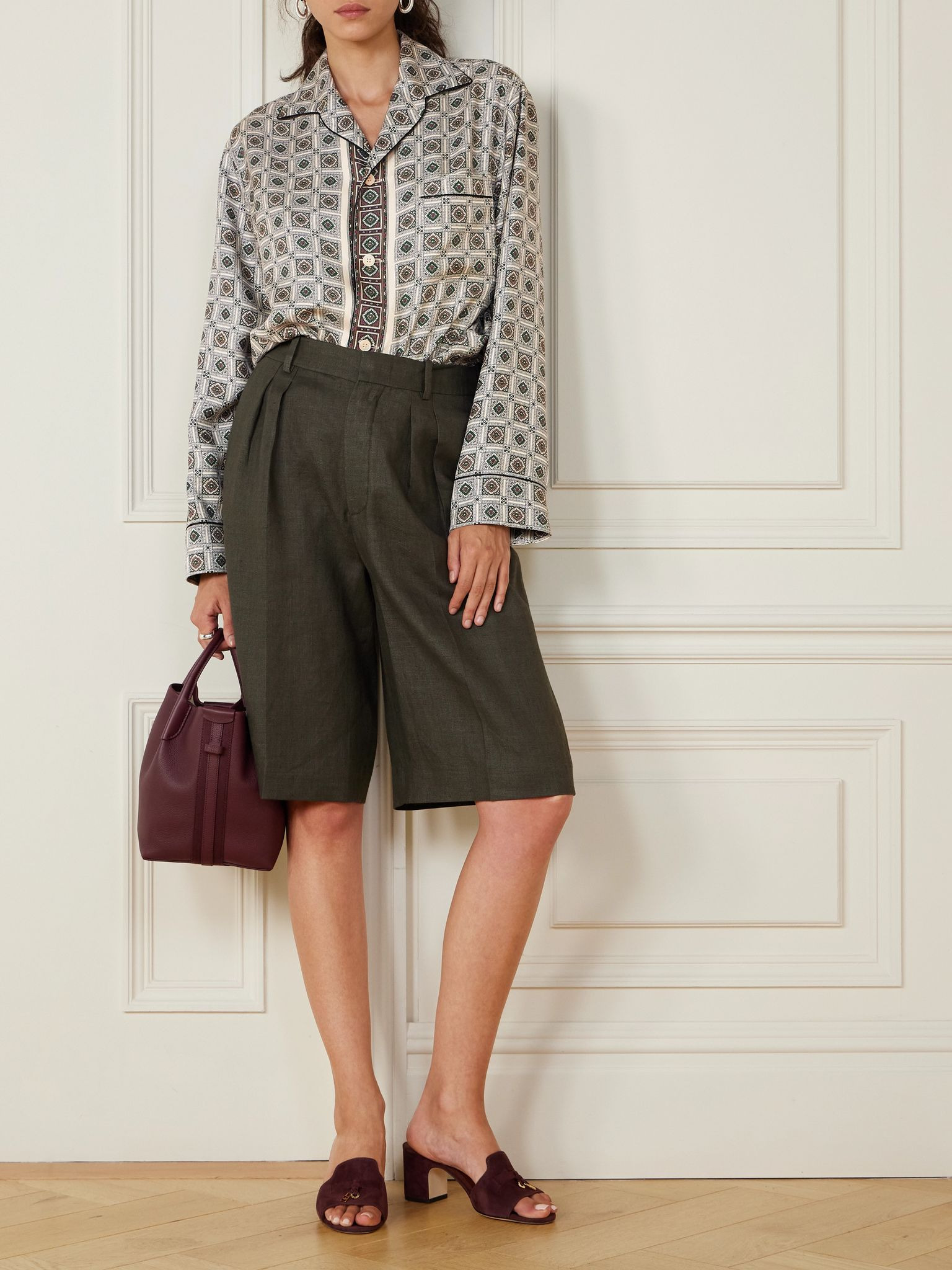 Lian printed silk-twill shirt Gray - 2