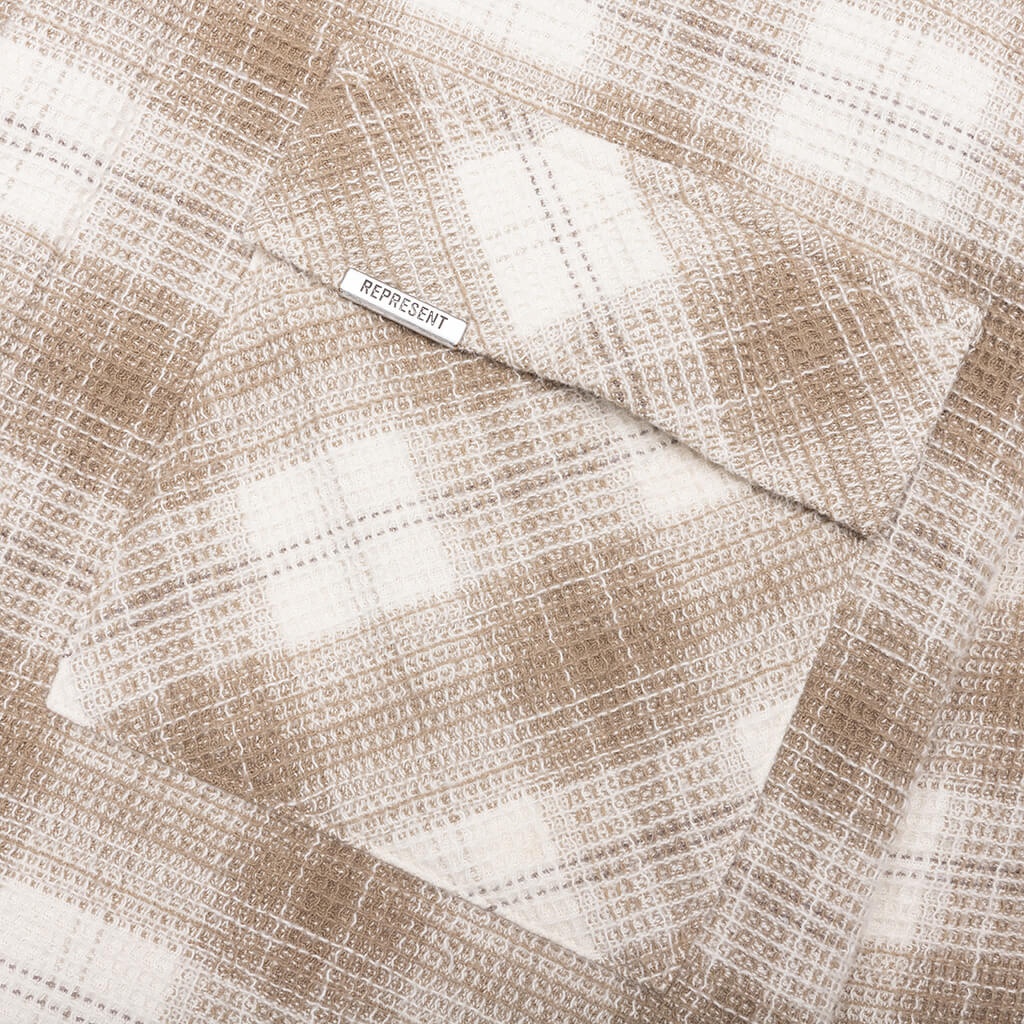 WAFFLE FLANNEL SHIRT - MID BROWN - 3
