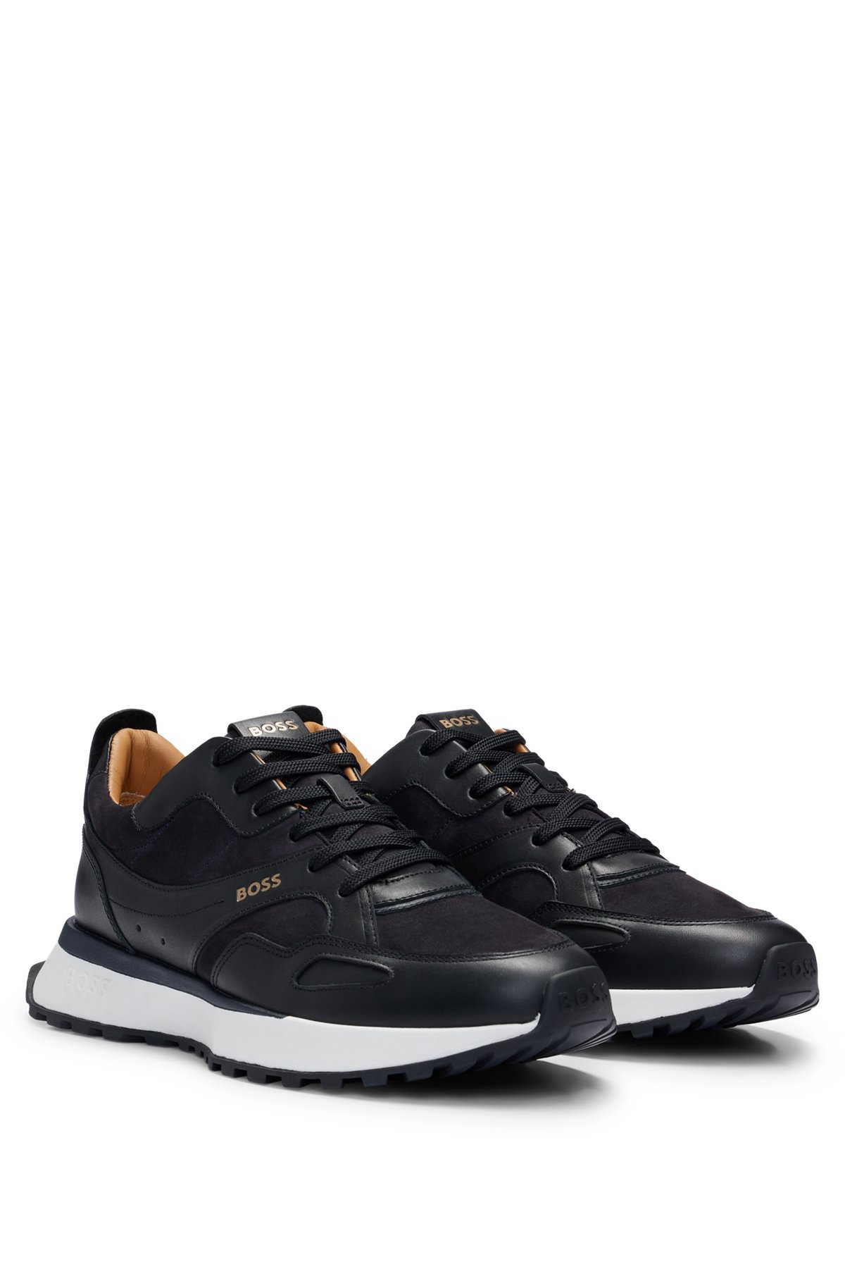 LEATHER TRAINERS WITH LAYERED UPPERS AND PADDED COLLAR - 2