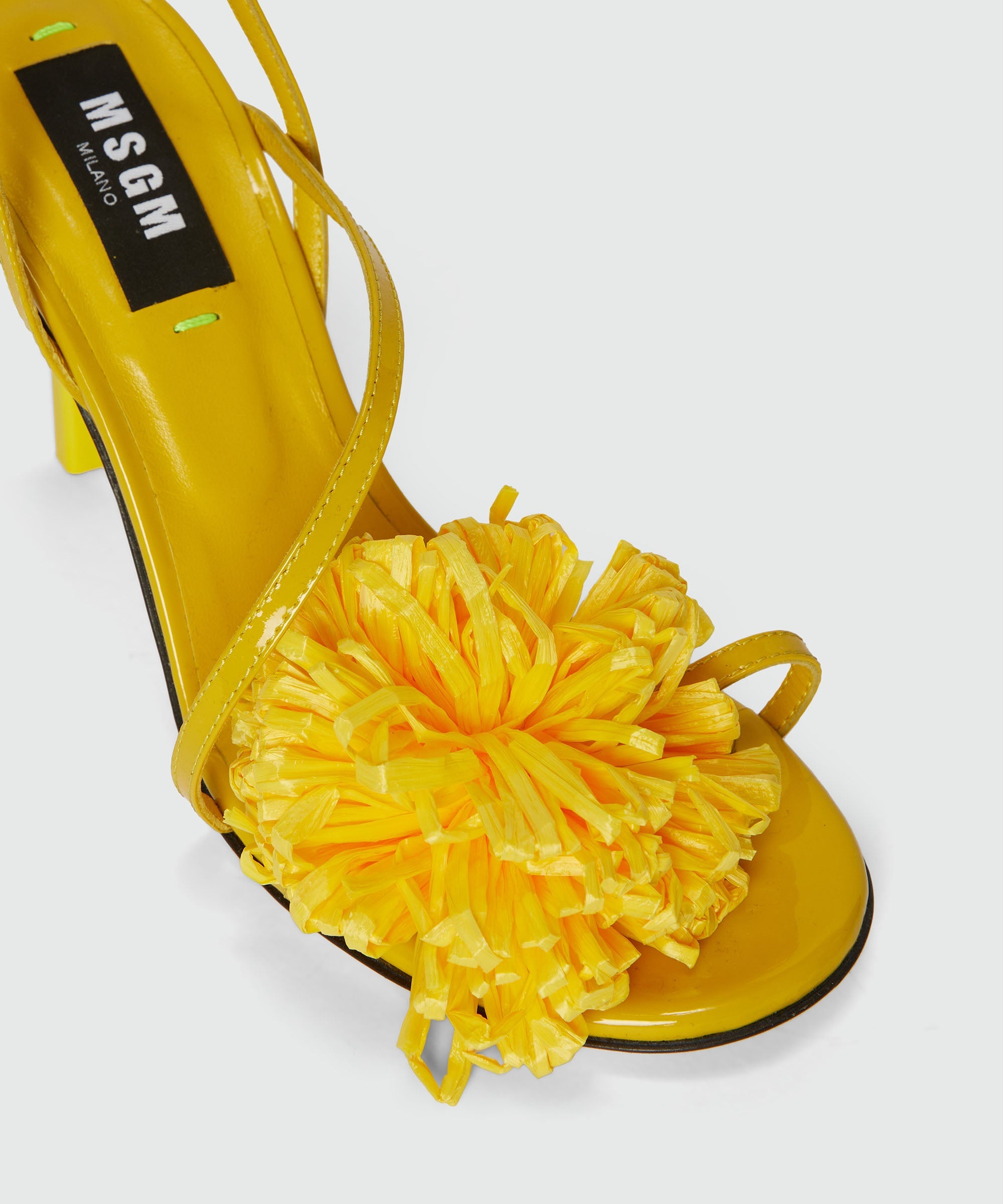 Yellow patent leather sandals with raffia detail and iconic MSGM heel - 4