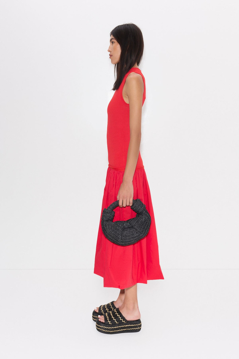 Yanez Poplin Combo Dress in Cherry Red 4