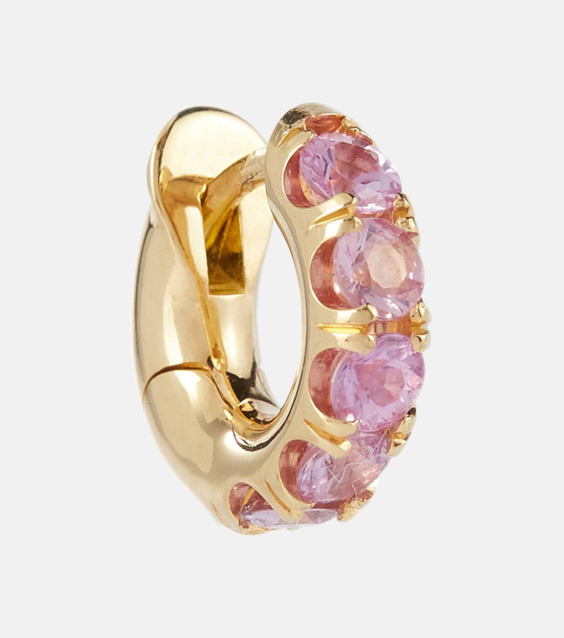 Mini Macro Hoop 18kt yellow gold single earring with pink sapphires 1