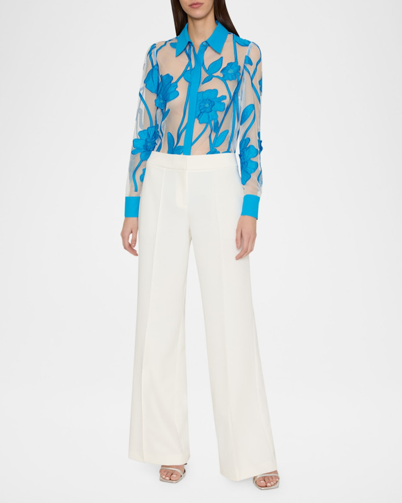 MILLY Ashton Sheer Floral-Embroidered Top outlook