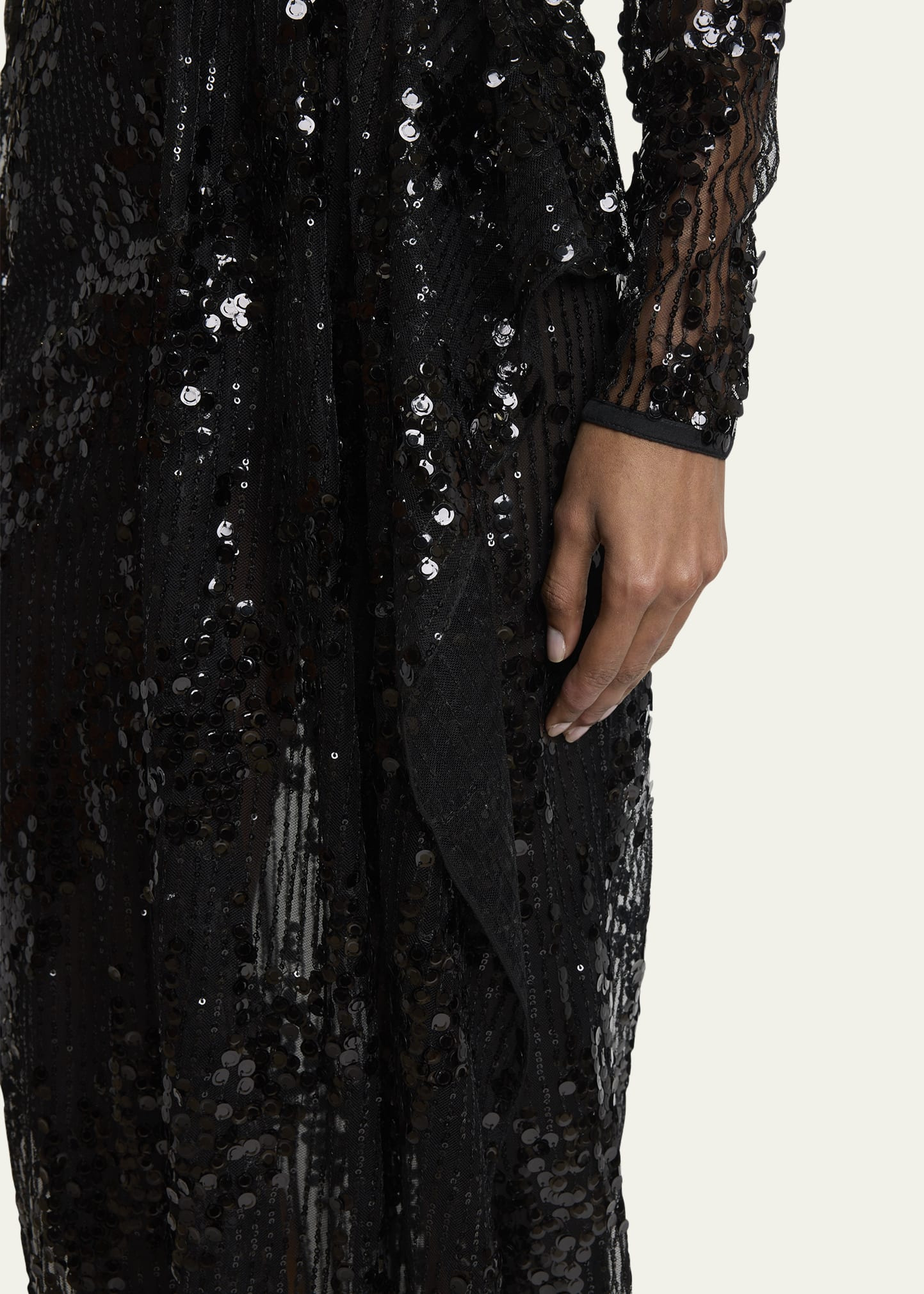Sequined Long-Sleeve Midi Dress - 5