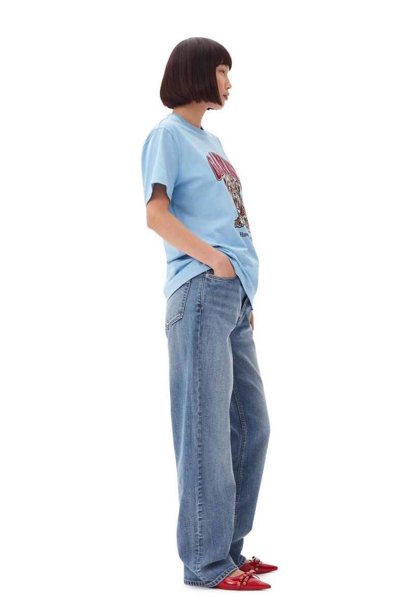 GANNI BLUE BASIC JERSEY TIGER RELAXED T-SHIRT outlook