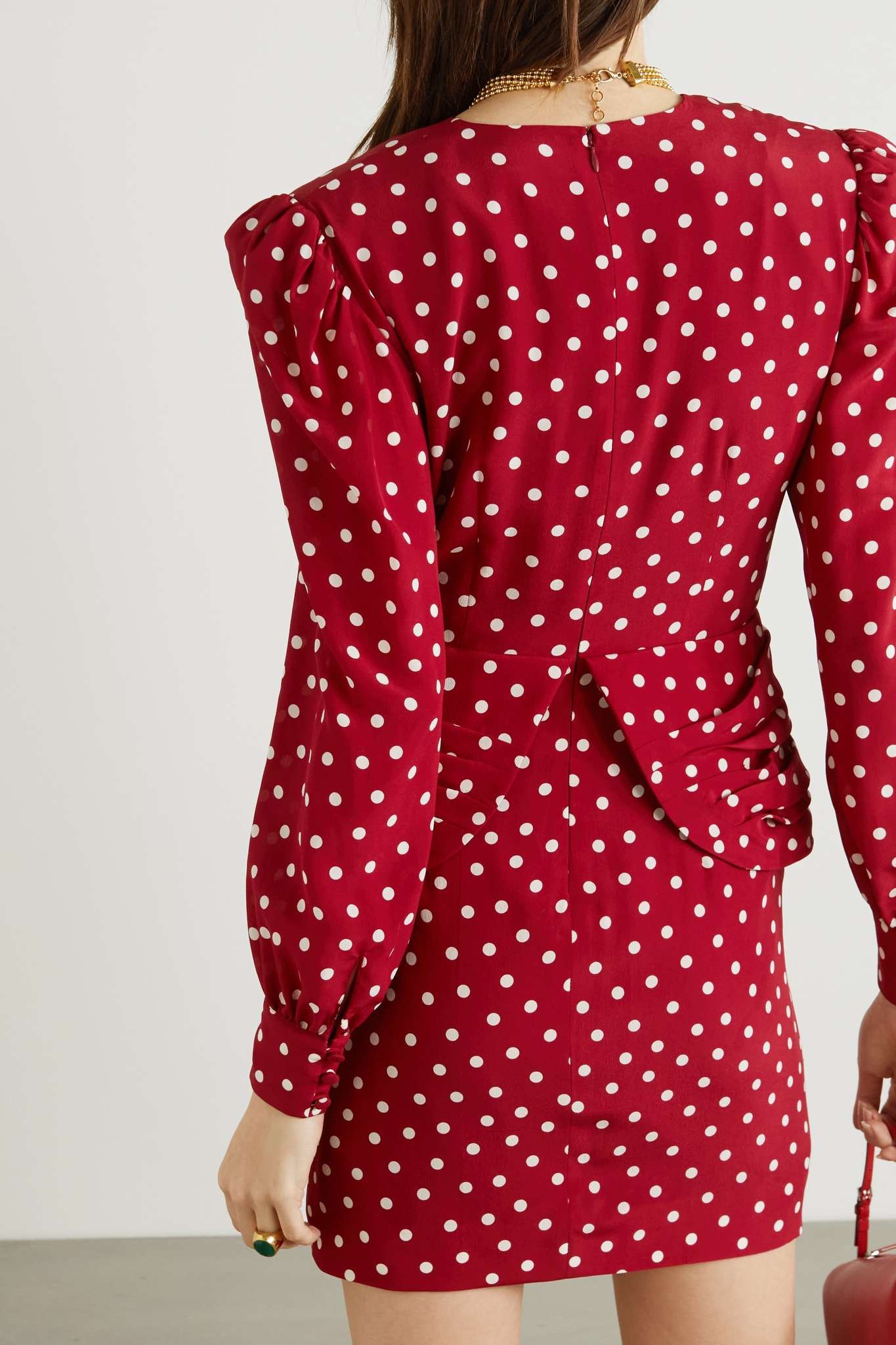 Ruched polka-dot silk crepe de chine mini dress - 4