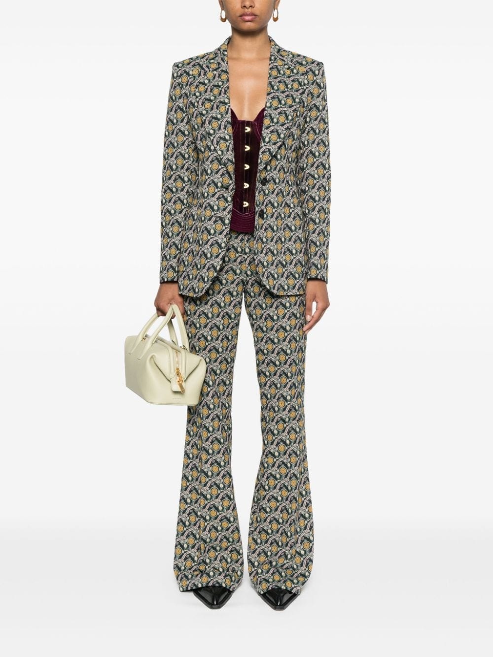 patterned-jacquard flared trousers - 2