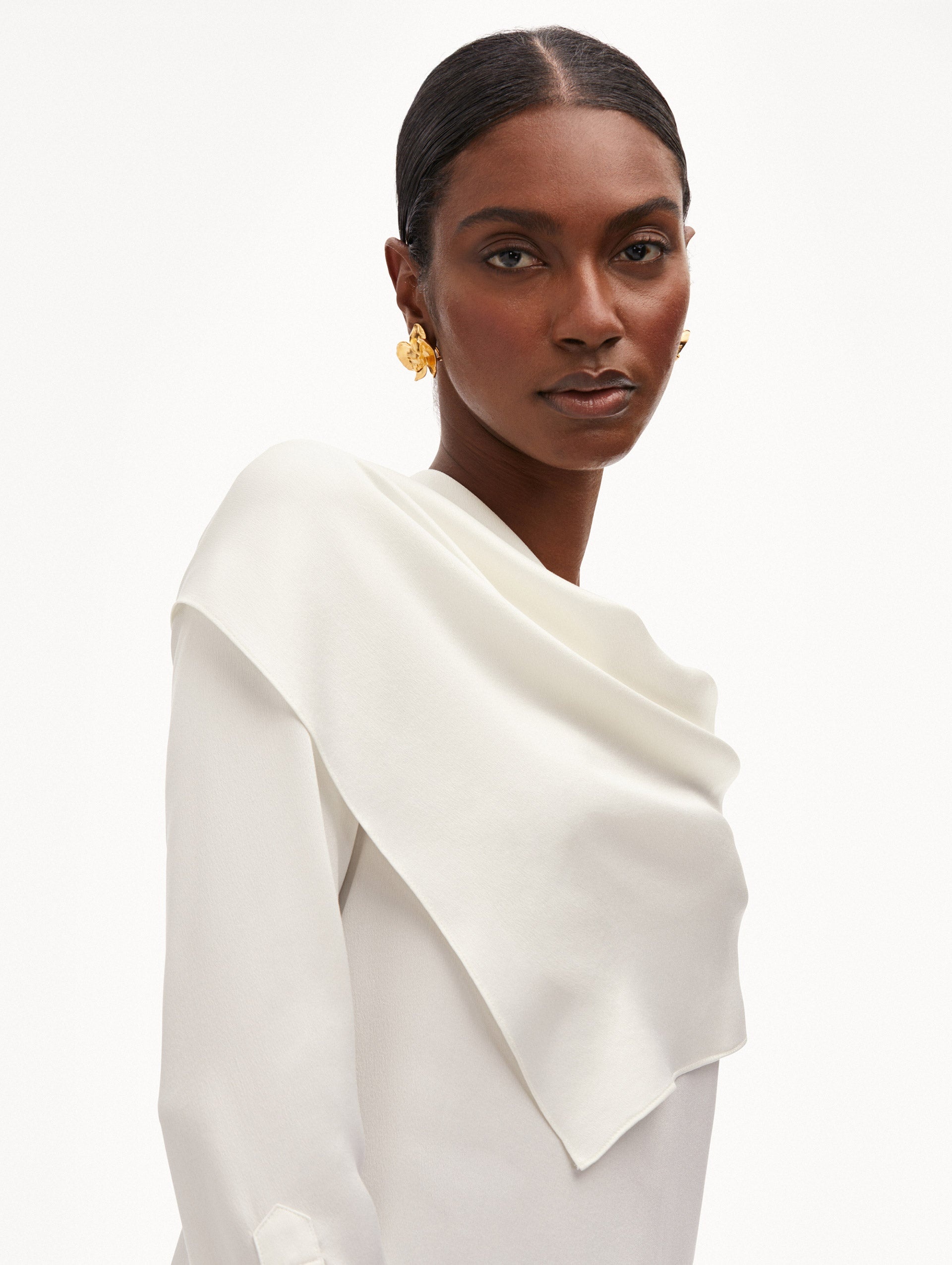 DRAPED-DETAIL SILK BLOUSE - 6