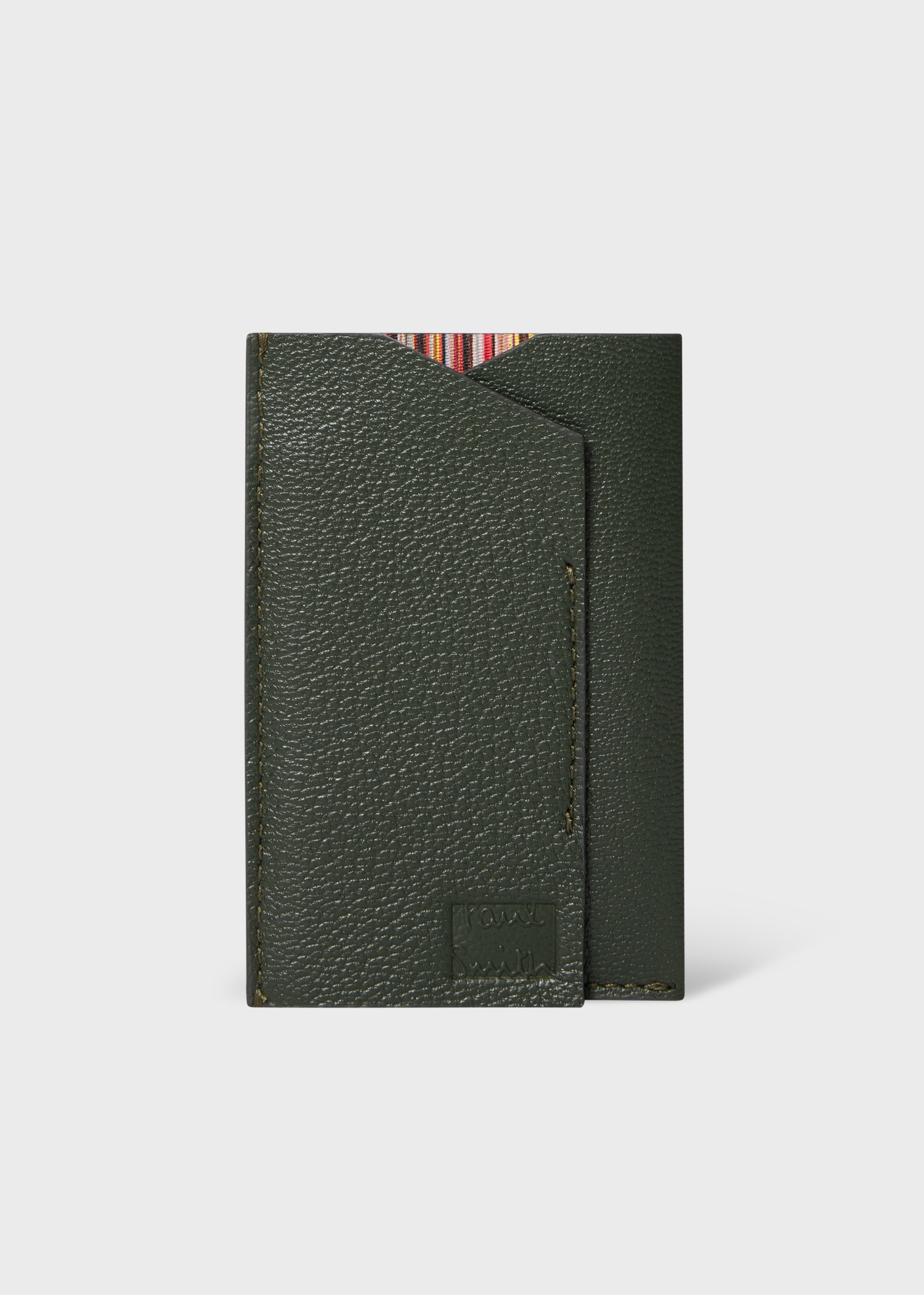 Dark Green Grained Leather Card Holder - 1
