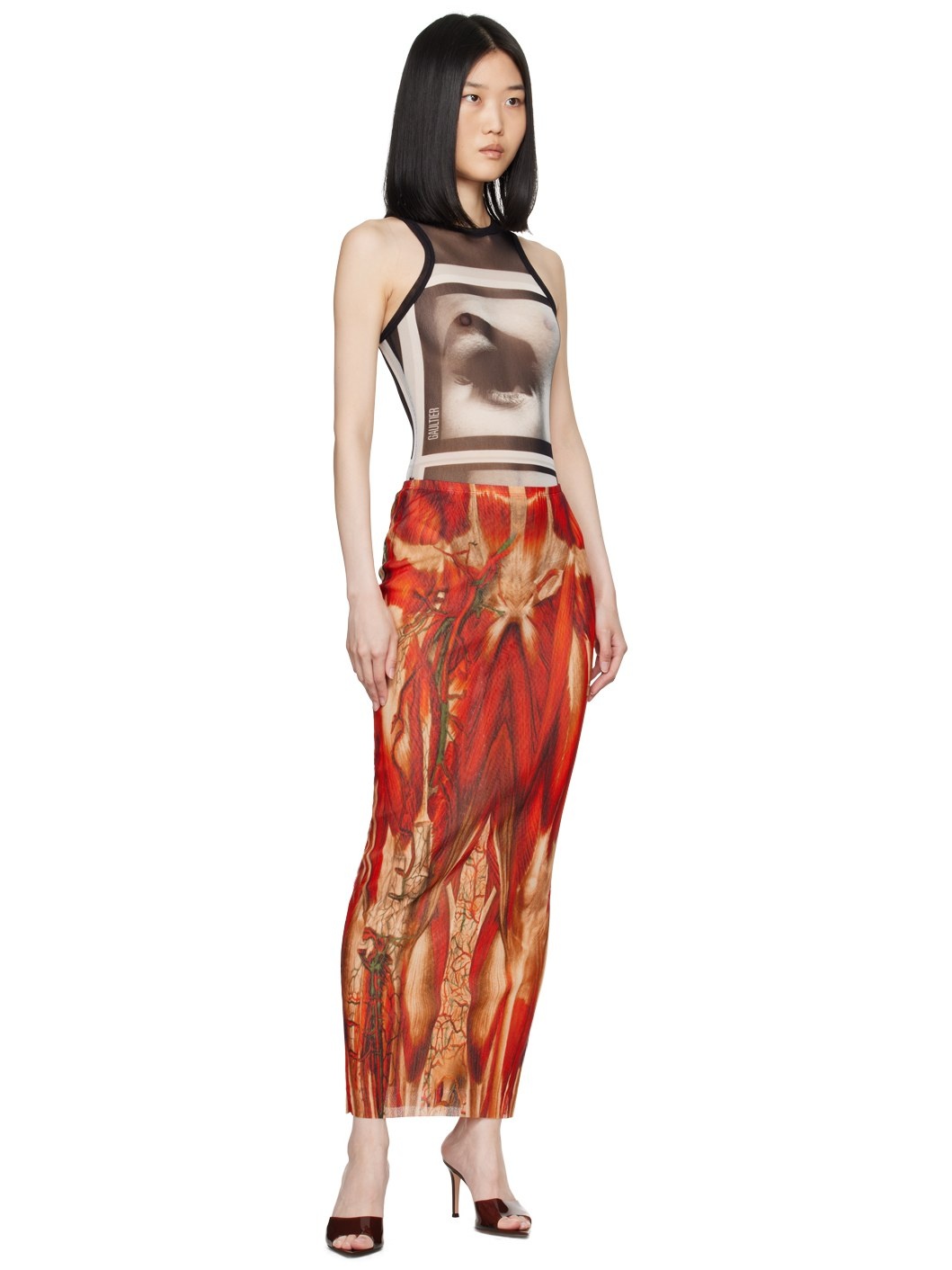 Red 'The Écorché' Maxi Skirt - 4