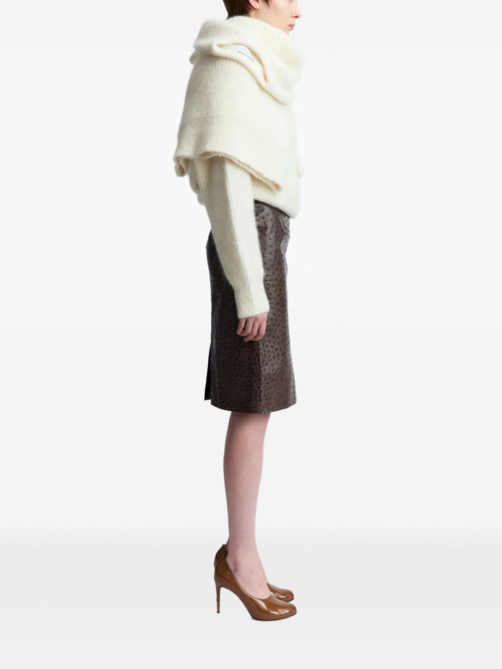 textured leather midi skirt - 3
