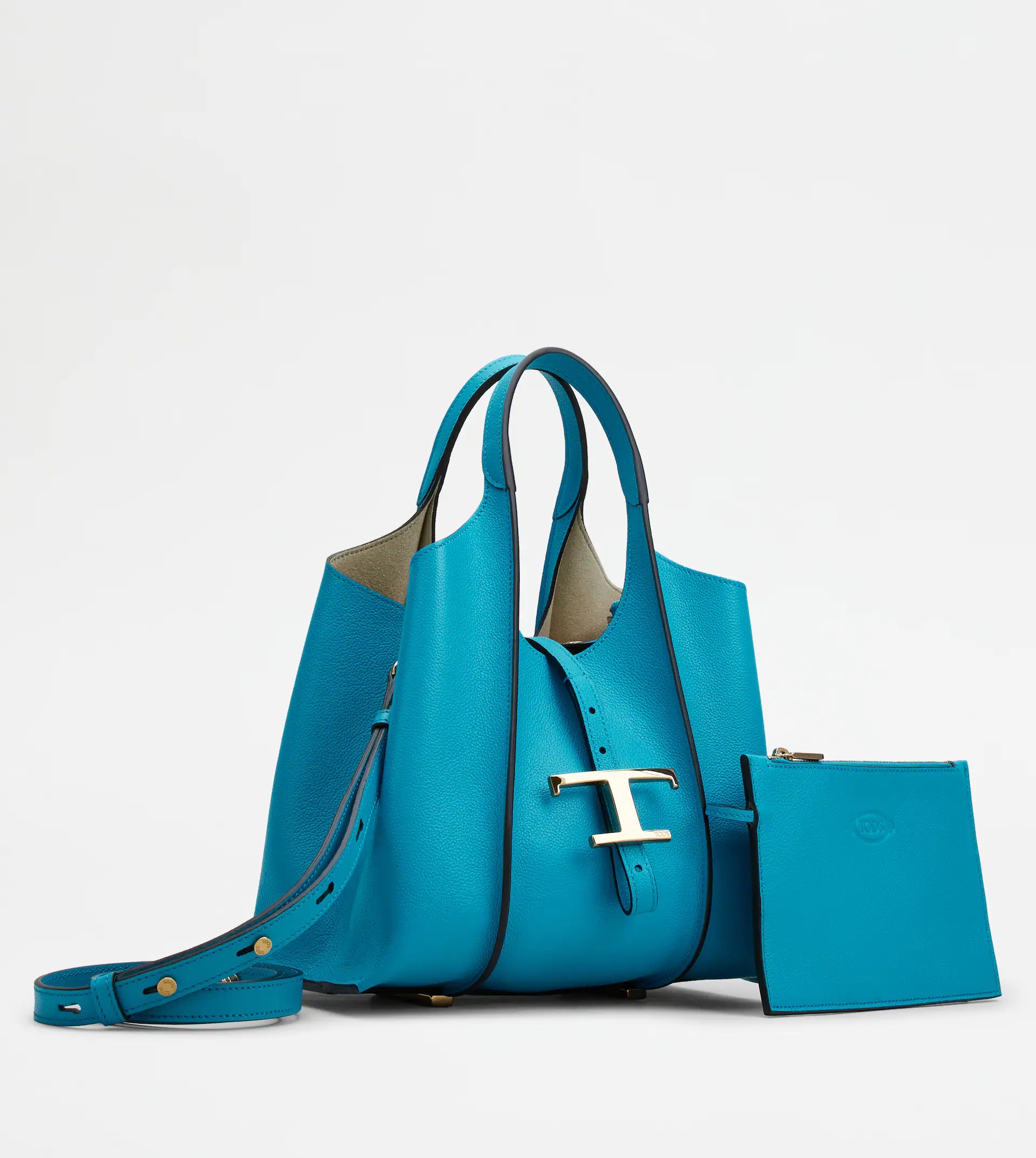 TIMELESS SHOPPING BAG IN LEATHER MINI - LIGHT BLUE - 3