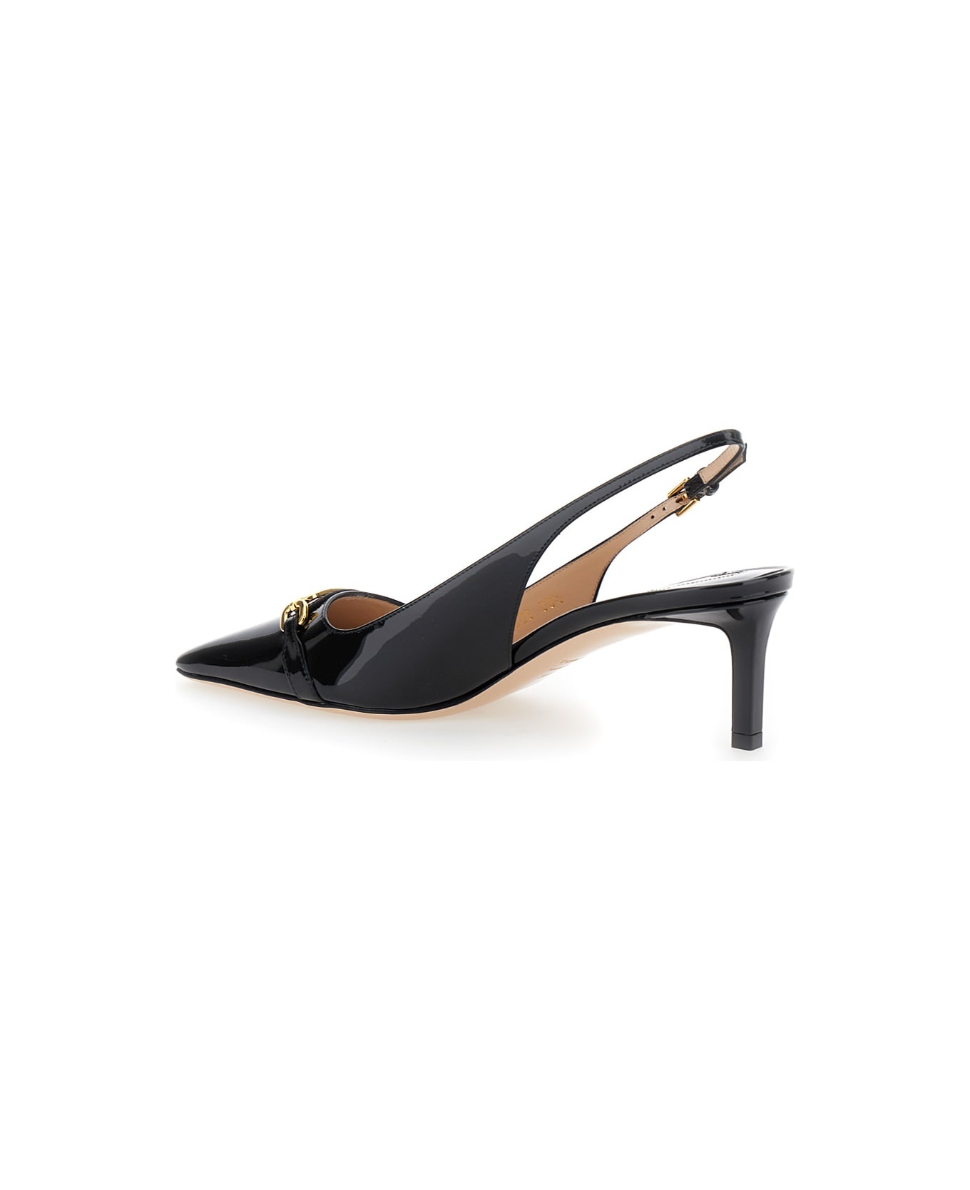 Black Slingback Pumps With T Logo Detail In Patent Leather Woman - 3