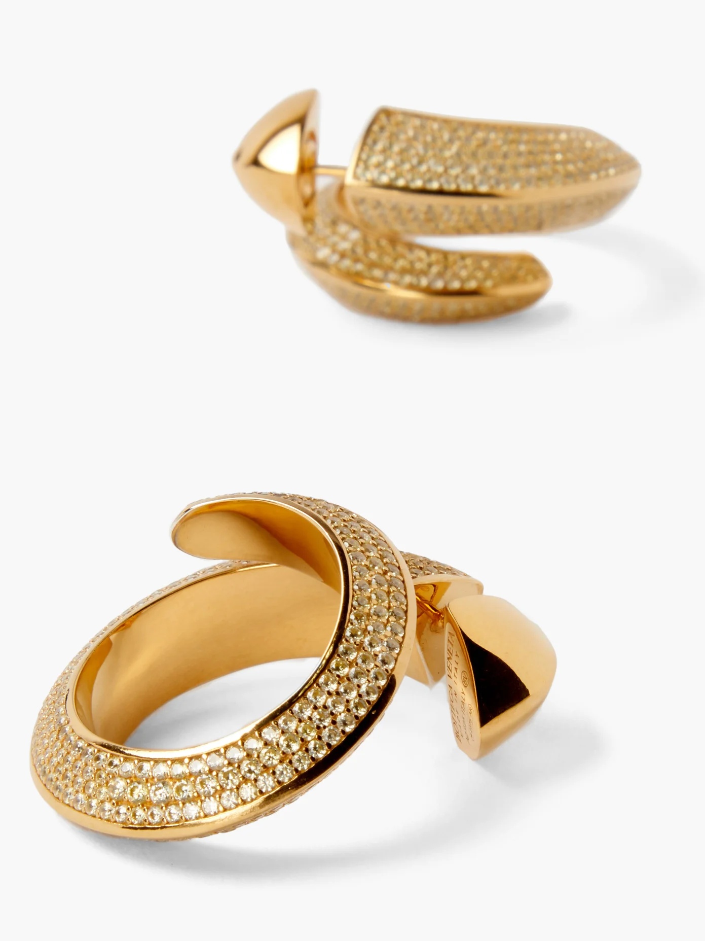 Pavé-crystal gold-plated silver hoop earrings - 4