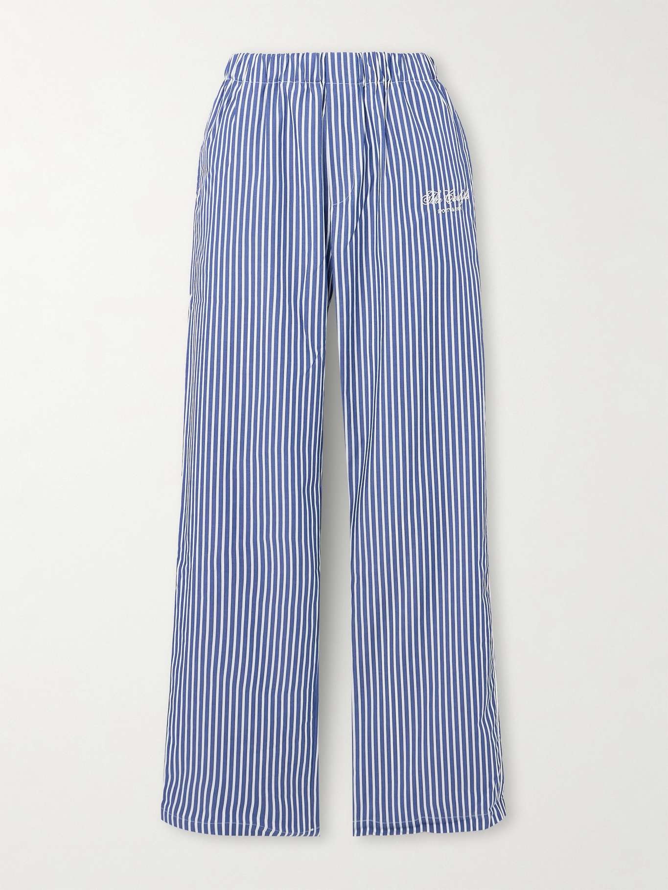 + The Carlyle embroidered striped cotton-poplin pajama pants Blue - 1