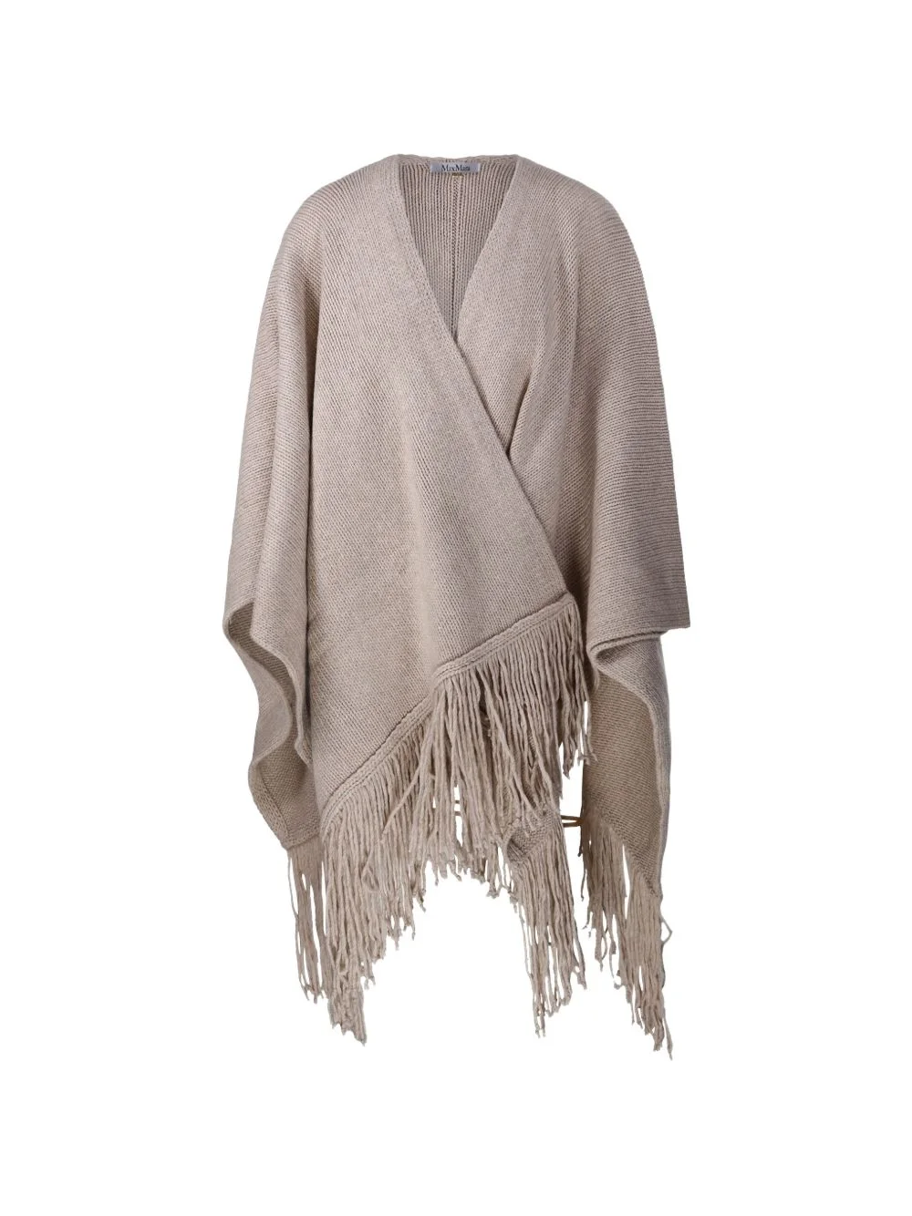 fringe-trimmed knitted poncho - 1
