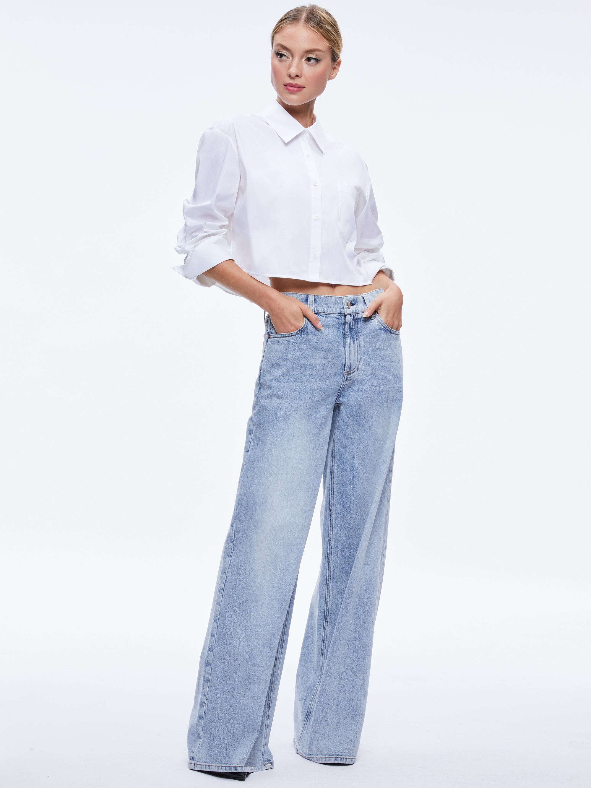 FINELY CROPPED OVERSIZED BUTTON DOWN SHIRT - 1