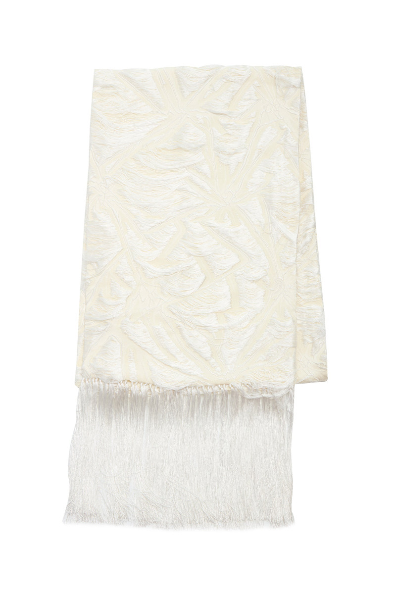 Blaine Scarf in Ivory Silk Virgin Wool Jacquard 1