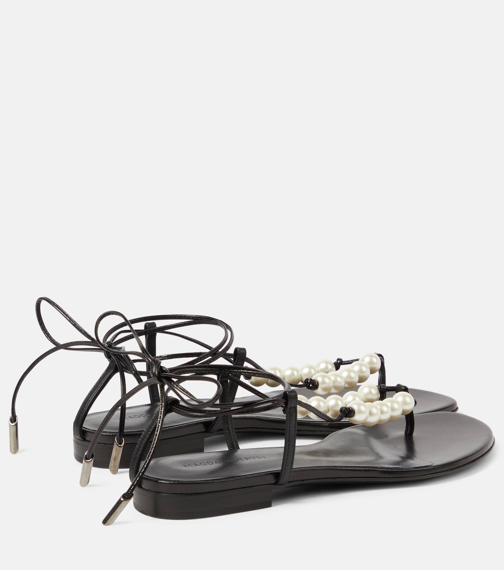 Faux-pearl embellished leather sandals - 3