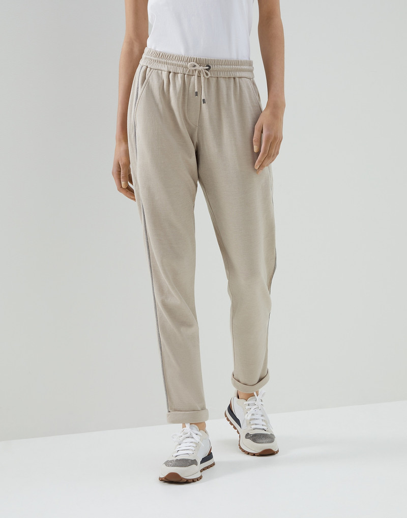 Comfort cotton and silk interlock trousers with Precious stripe 1