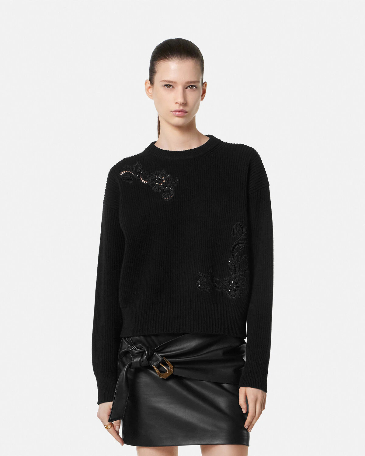 Embroidered Barocco Leaf Knit Sweater - 4
