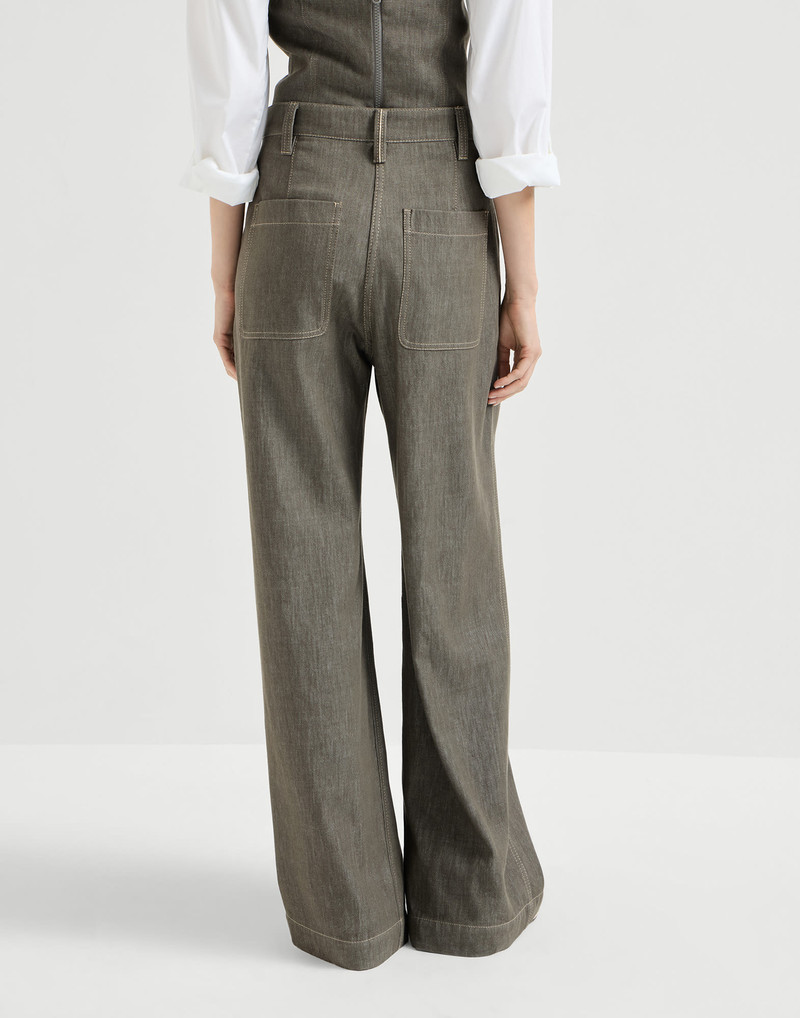 Denim-effect twill smart wide trousers with monili 3
