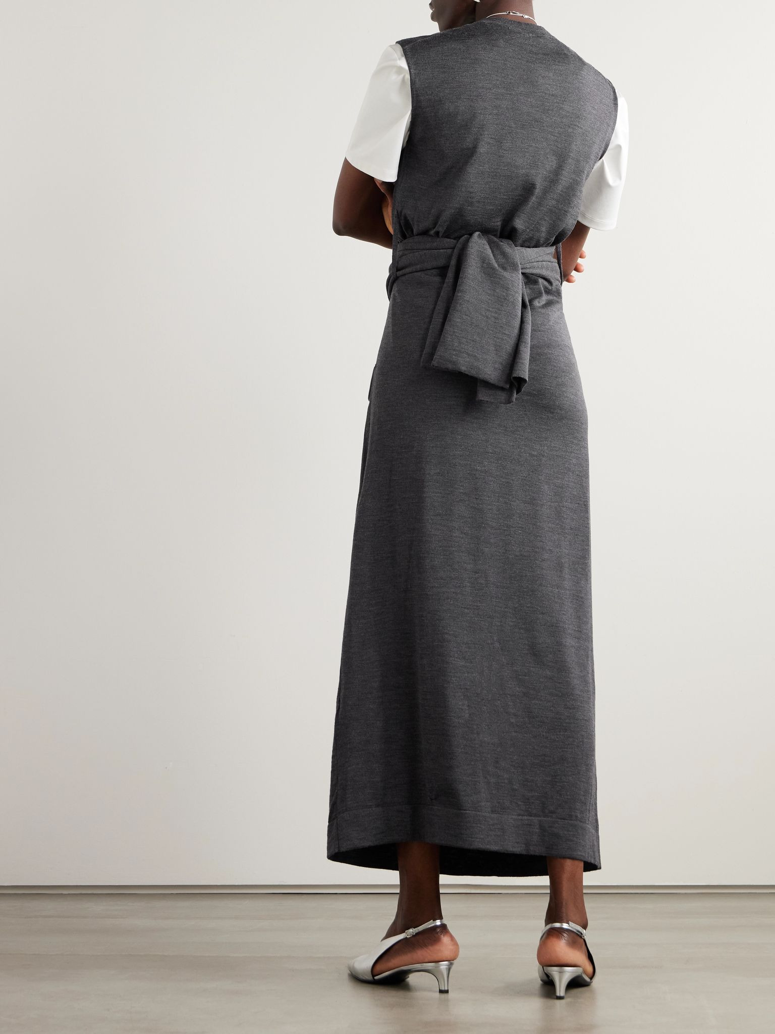 Draped merino wool maxi dress Gray - 3