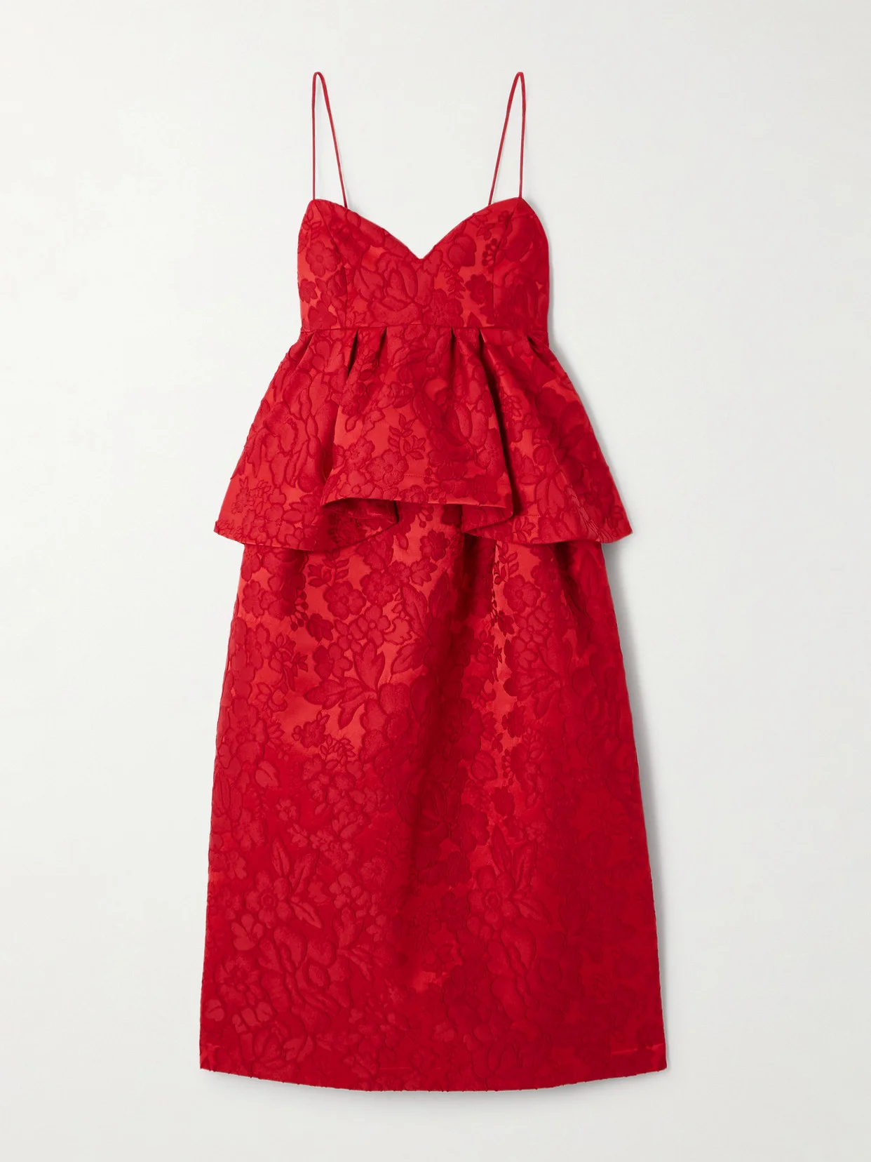 Satine Floral-jacquard Matelassé Peplum Midi Dress - 1