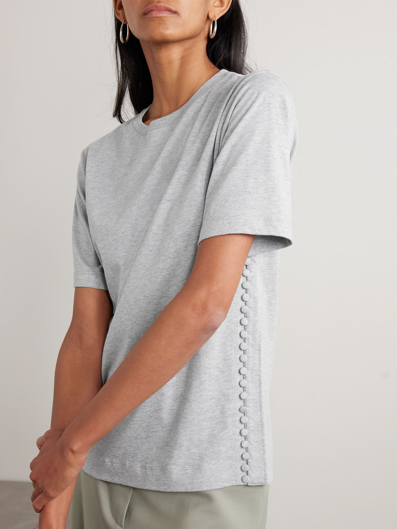 Button-detailed cotton-jersey T-shirt Light gray - 3