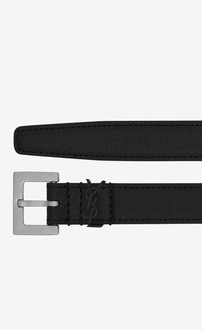 SAINT LAURENT narrow monogram belt with square buckle in grain de poudre-embossed leather outlook