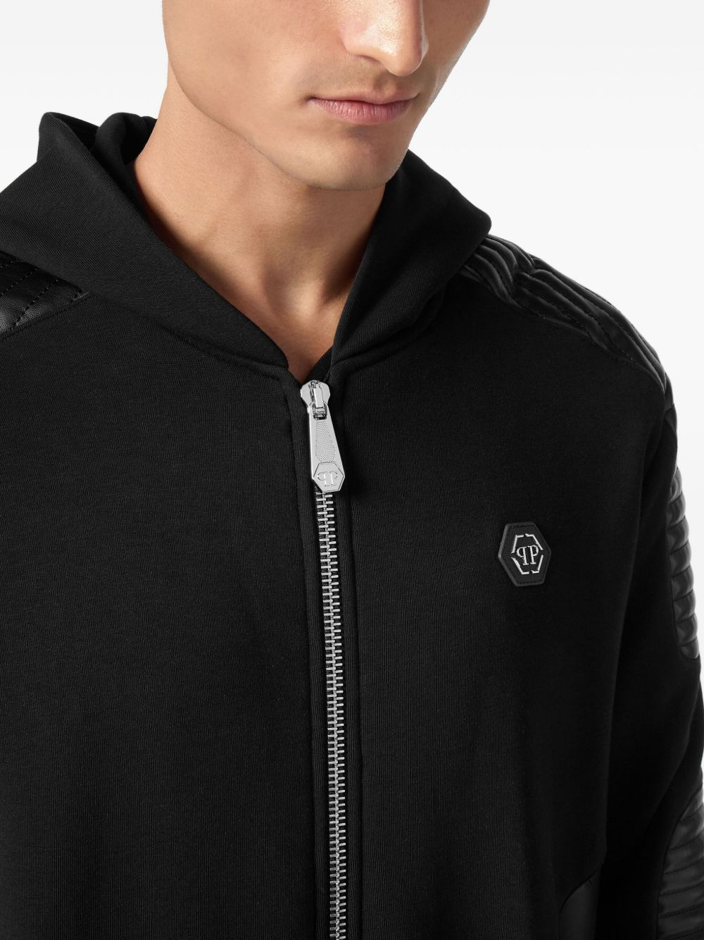 quilted leather hooded sweatshirt - 5
