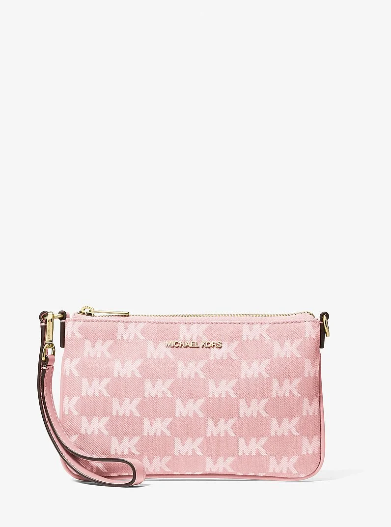 Jet Set Travel Small Logo Jacquard Denim Wristlet - 1