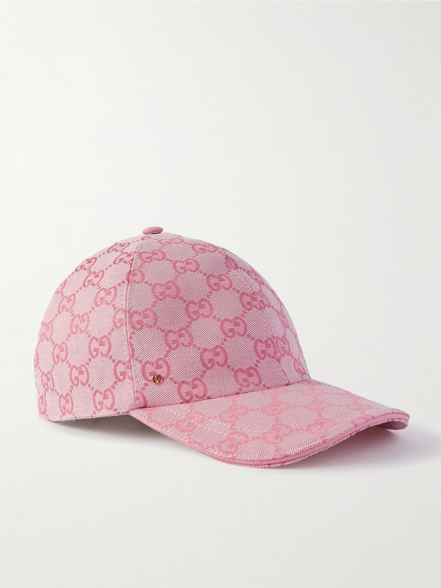 Leather-trimmed cotton-blend canvas-jacquard baseball cap Pink - 1