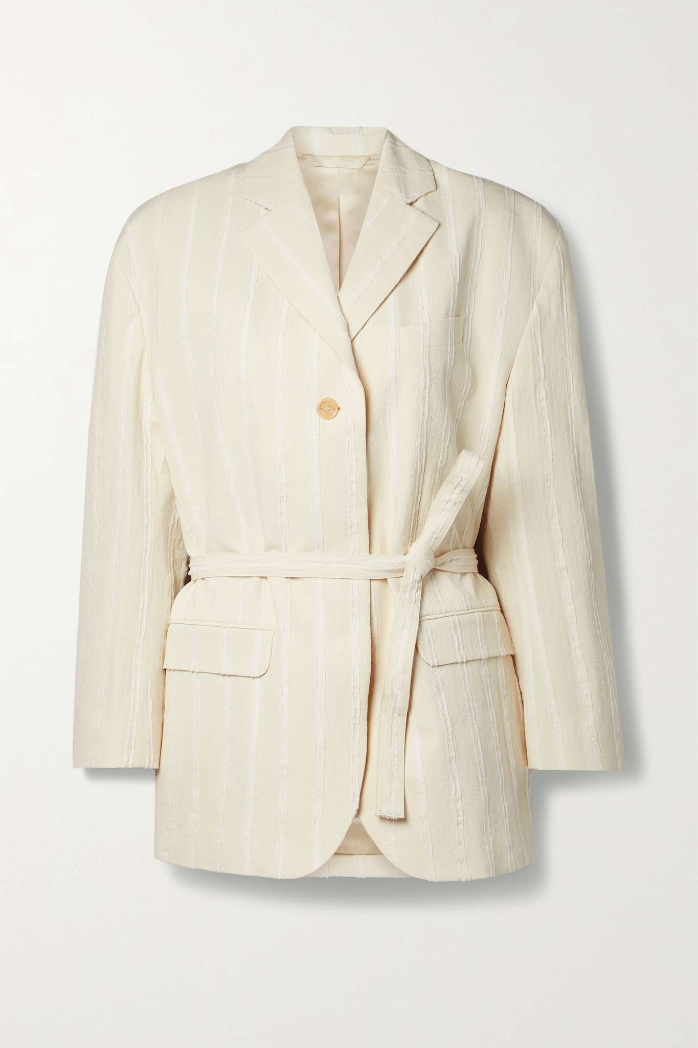 Belted striped fil coupé cotton-blend blazer - 1