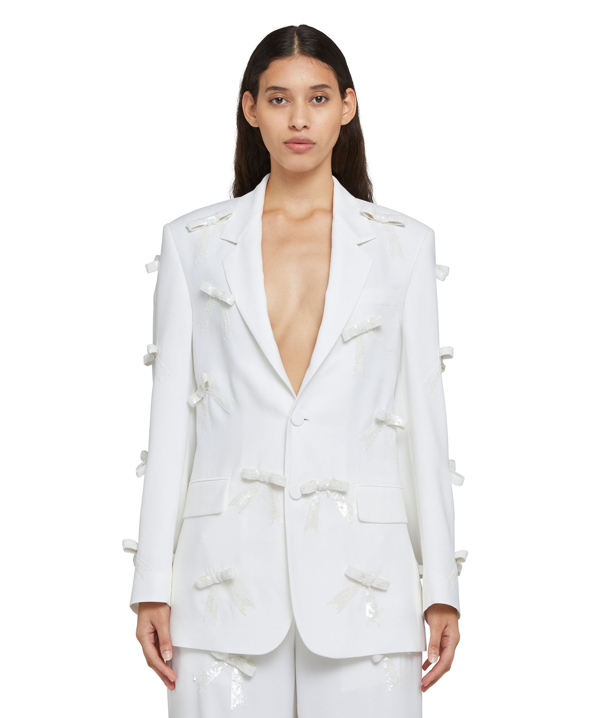 Viscose single-breasted blazer with bows - 2