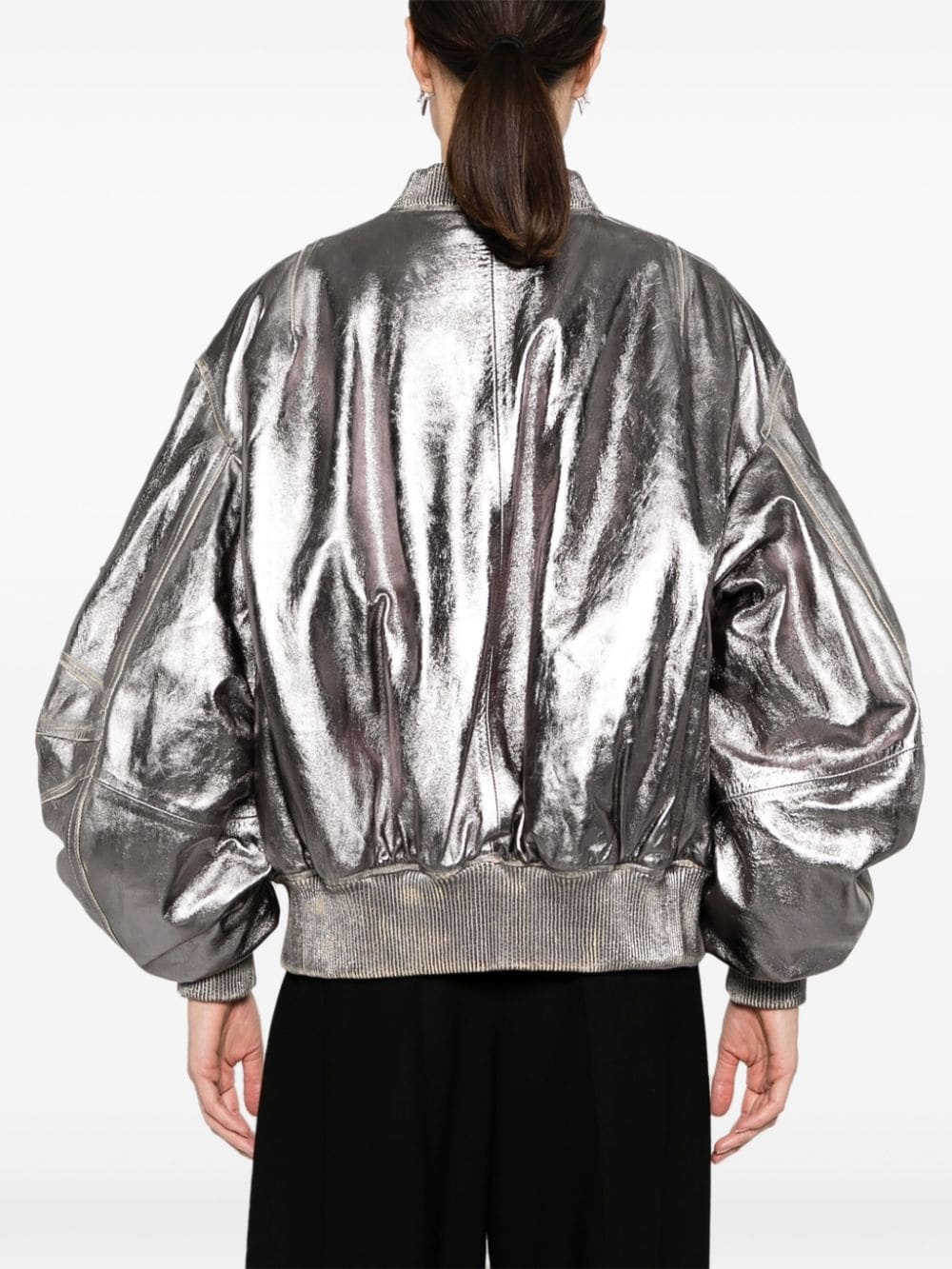 Anja metallic leather bomber jacket - 4