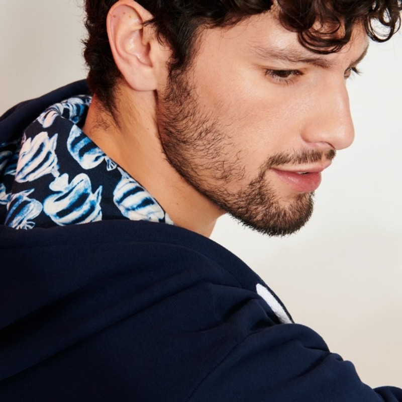 Men Hoodie Centered Front Zip Sweatshirt printed Batik Fishes 6