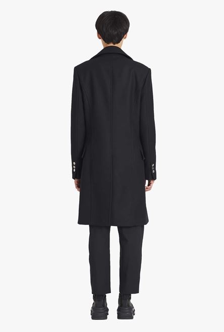 Long asymmetrical navy blue wool coat - 3