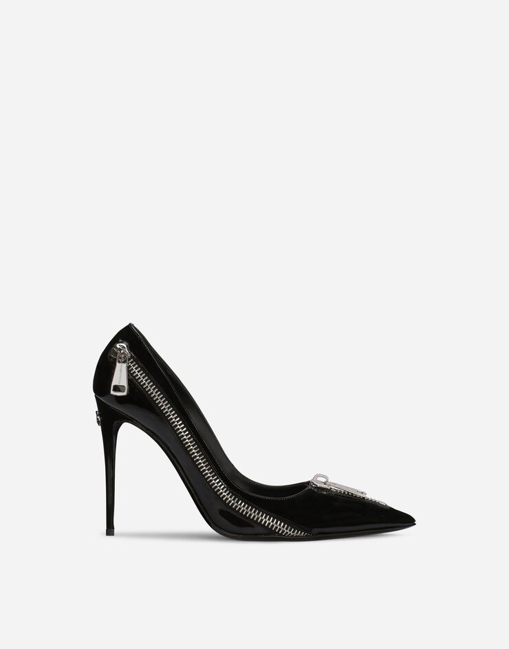 Polished calfskin pumps with zipper - 1